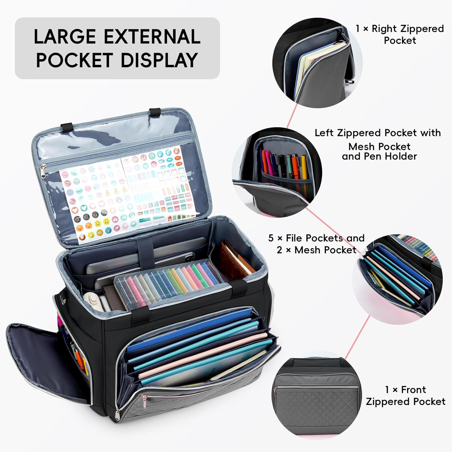 2025 Rolling Teacher Tote Bag with Accordion File Organizer