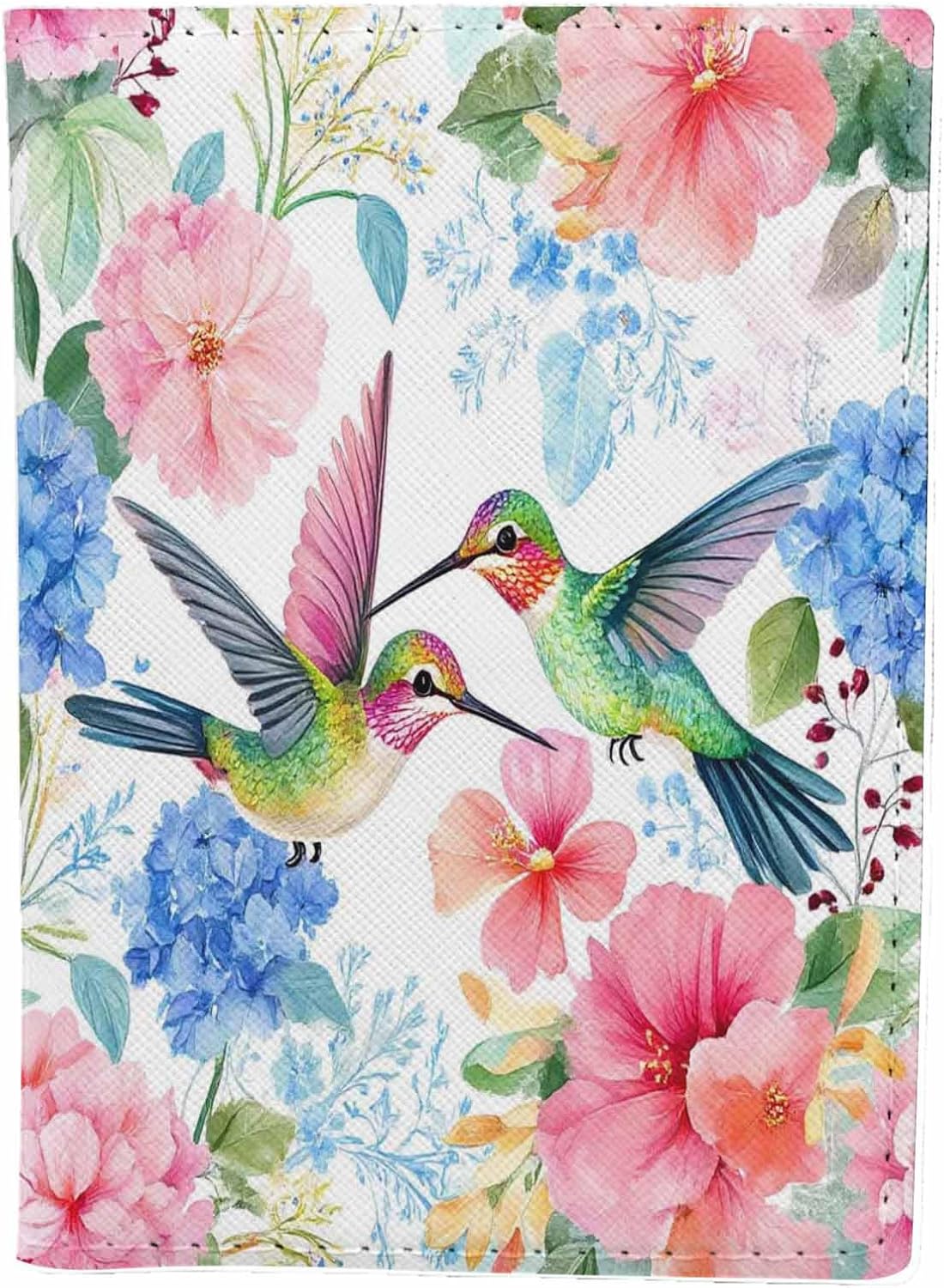 Hummingbird Passport Holder for Travel Watercolor Tropical Flowers and Bird PU Leather Passport Cover Wallet Cute Passport Card Holder for Women and Men