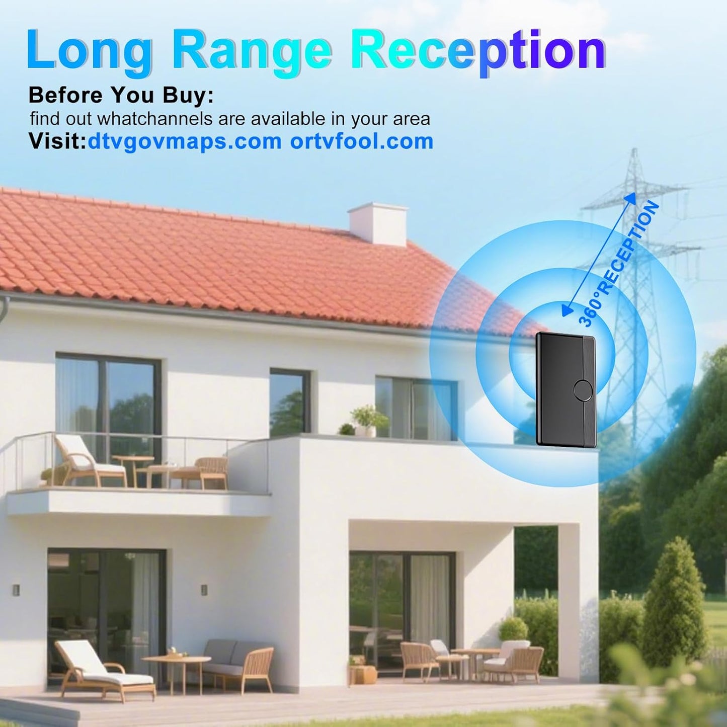 TV Antenna Indoor Outdoor 2025 for Smart/Old TV for Long Range 360° Reception and Local Channels Digital HD Antenna with Amplifier Signal Booster Supports 8K 4K 1080p - 26.2 ft HDTV Coax Cable