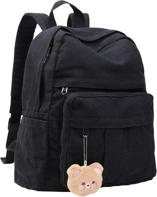 Phaoullzon Small Backpack Purse for Women Travel Vintage Canvas Casual Daypack,Black
