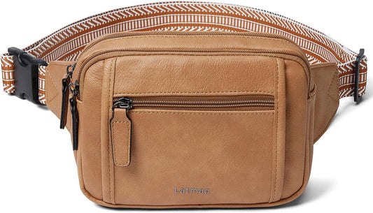 3L TRIPLE ZIP Fanny Packs Belt Bag For Women Men Crossbody Waist Pack Sling Chest Bum Travel Bag Purse Faux Leather Fashion Cute Tan