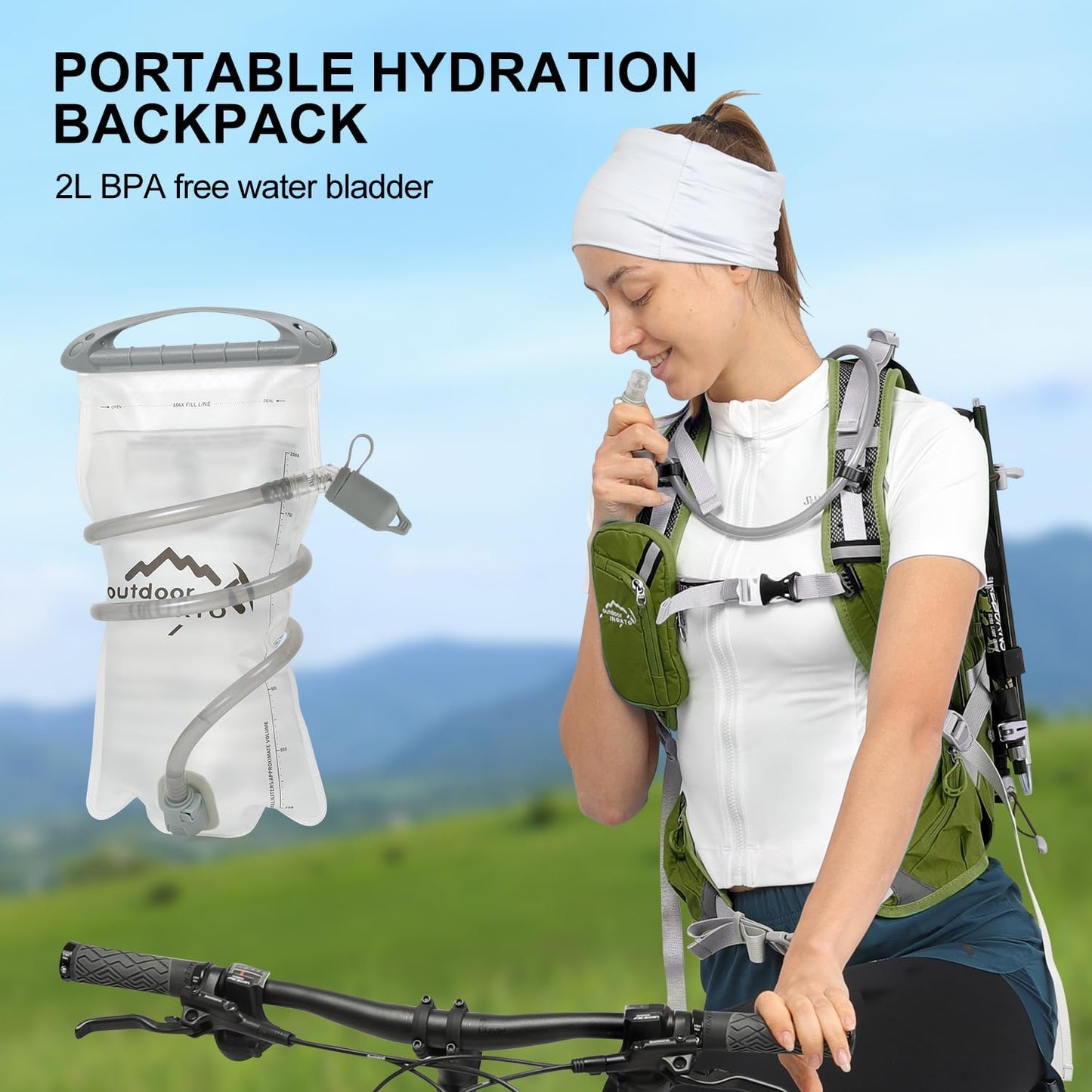 Hydration Pack,20L Hydration Backpack, Hiking Internal Frame Backpacks with 2L Hydration Water Bladder and Rain Cover, for Cycling,Camping, Hunting,Ski, Snow for Men, Women (dark green)
