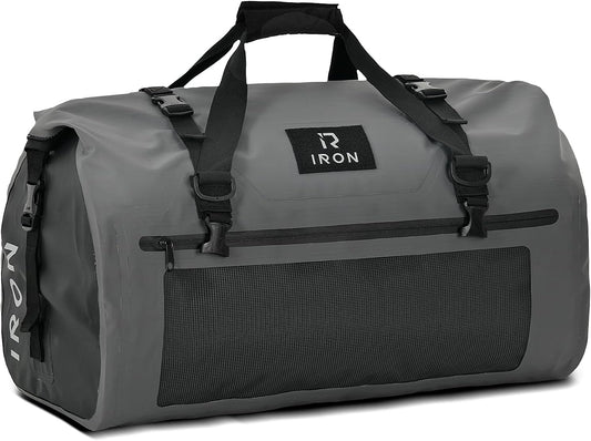 BORLENI Waterproof Motorcycle Dry Duffel Bag Luggage Tail Bag with Large Storage Space,Roll Top Closure, Shoulder Straps, Inner Pocket and Mesh Pocket for Motorcycling Travel Camping (Grey,50L)