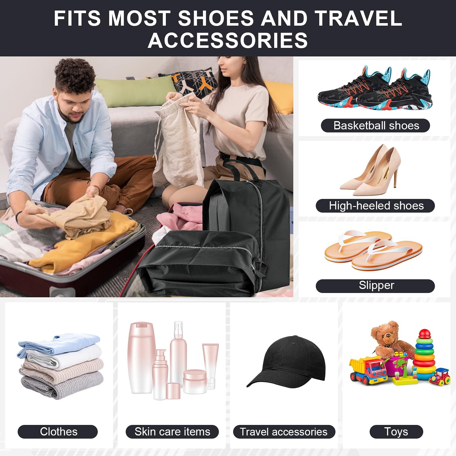 Shoe Bags for Travel, 4 Pack Extra Durable Travel Shoe Bags for Storage and Packing, Reusable