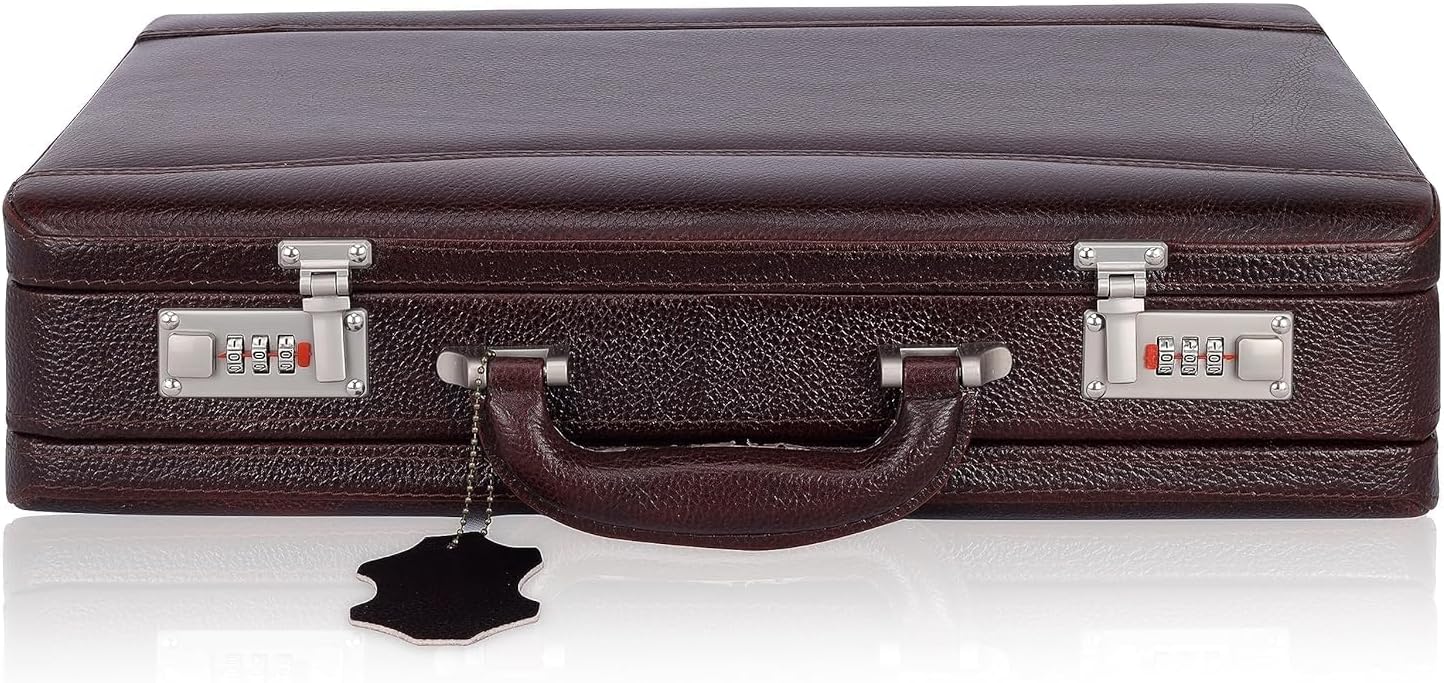Full Grain Leather Briefcase Attache Case For Unisex Size L18 * W5 * H12 Inches Expandable