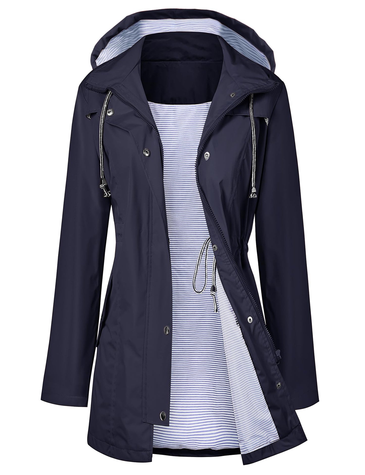 LOMON Women Rain Jacket Lightweight Travel Trench Waterproof Raincoat Hoodie Windproof Hiking Coat
