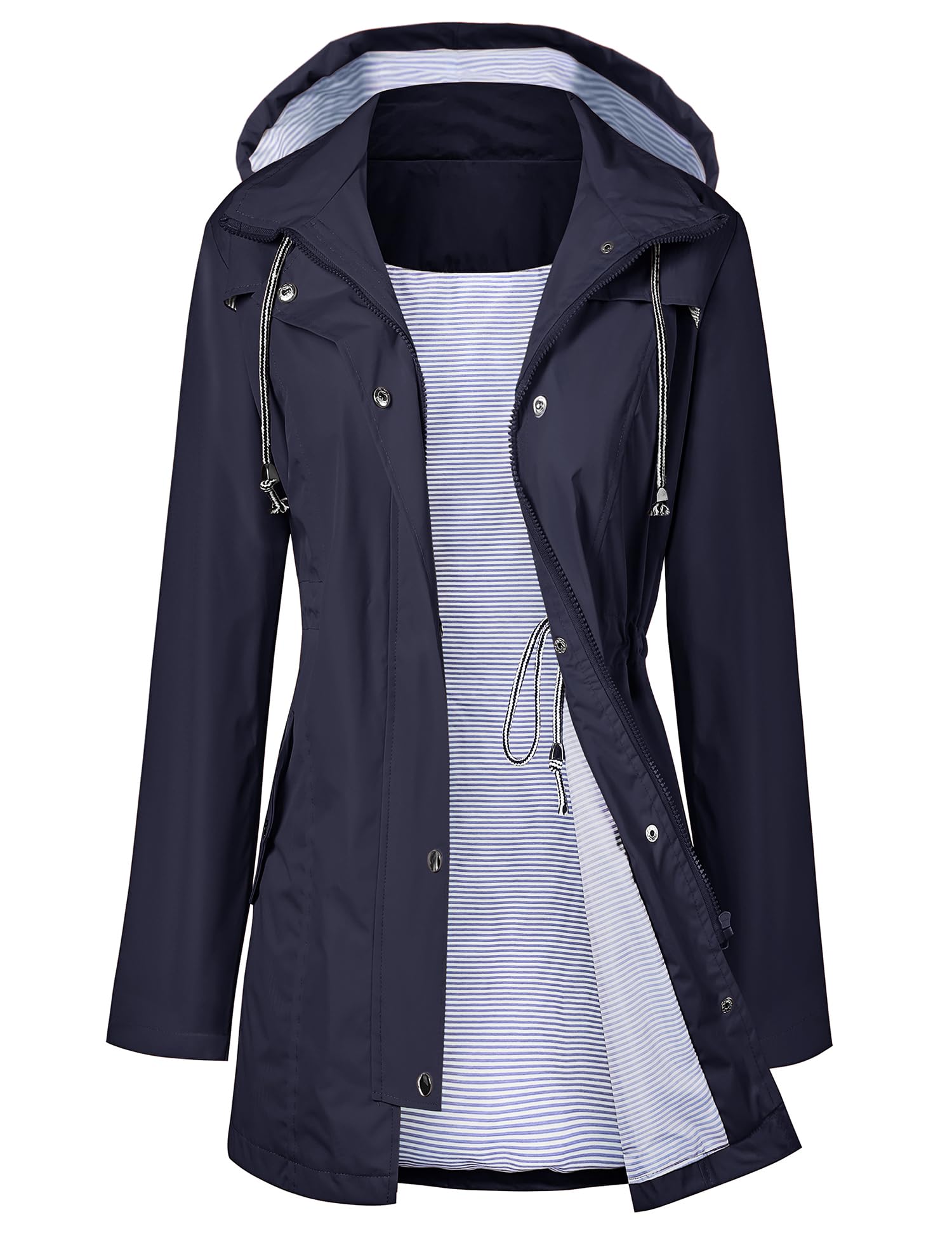 LOMON Women Rain Jacket Lightweight Travel Trench Waterproof Raincoat Hoodie Windproof Hiking Coat