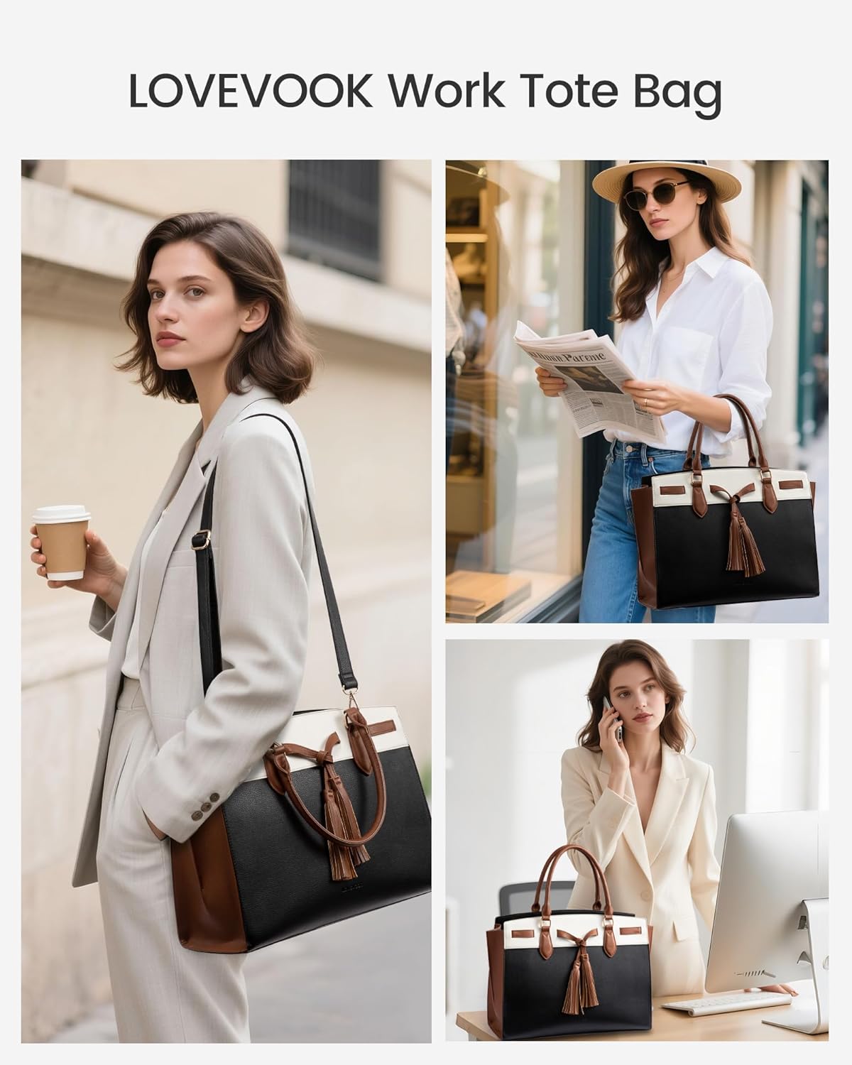 LOVEVOOK Laptop Bag for Women,Work Tote Bag with Large Cup Holder,Leather Computer Bag Teacher Bag Handbag Gifts for Women