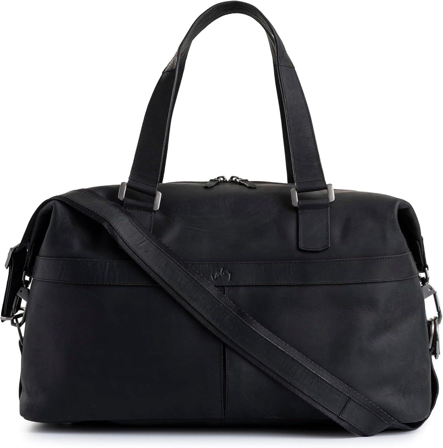 Black Top Grain Leather Duffle Bag for Men & Women - Large, Durable, Stylish Leather Travel Bag with Adjustable Shoulder Strap, Spacious Design for Weekend Getaways, Business, & Overnight Trips