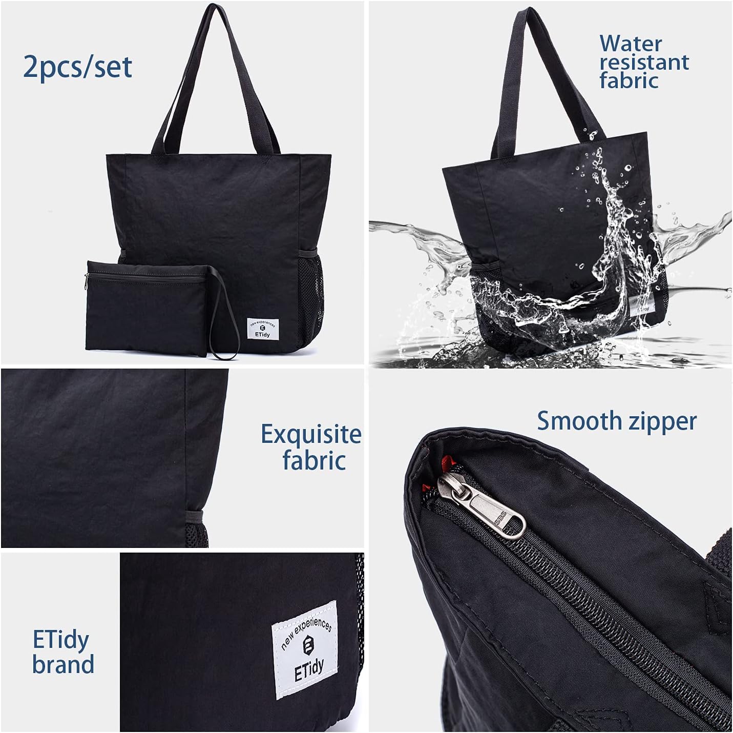 ETidy Large Capacity Foldable Tote Bag With Zipper Water-resistant SandproofWomen Beach Bag Handbag