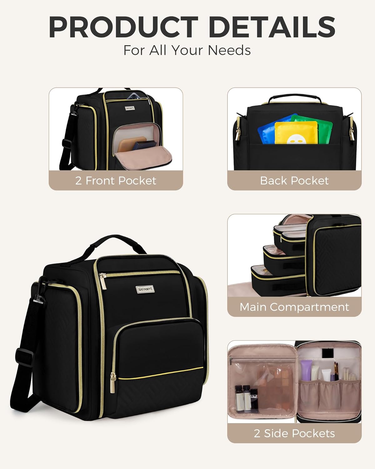 Large Travel Makeup Bag - Cosmetic Organizer with 4 Removable Inner Pockets, Multi-functional