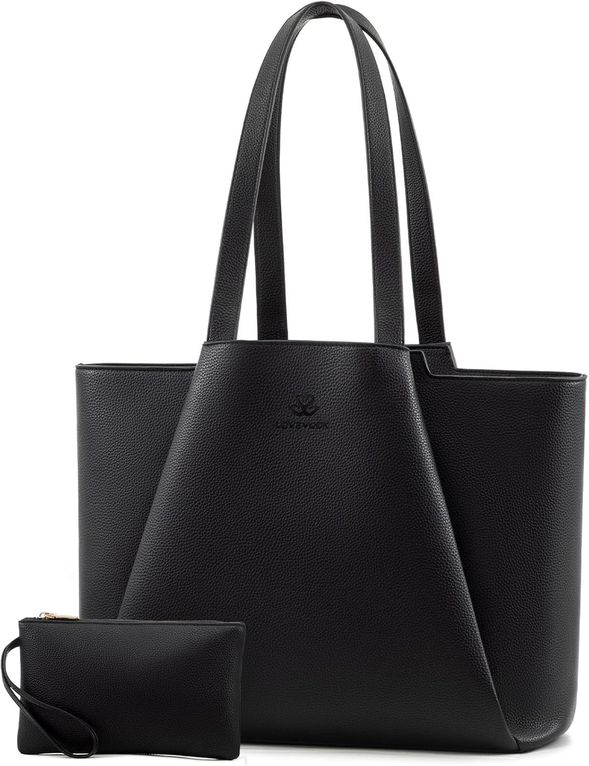 LOVEVOOK Laptop Tote for Women - 15.6 Inch Faux Leather Laptop Bag with Clutch, Large Capacity