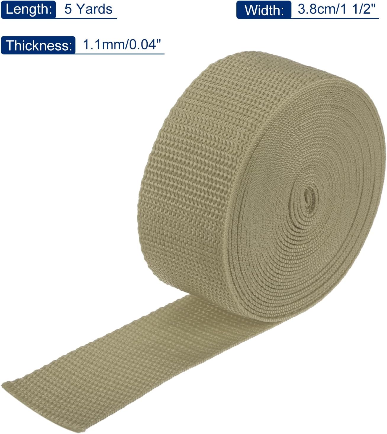 MECCANIXITY Lightweight Polypropylene Webbing Strap 1 1/2" 5 Yard Backpack Strapping Band Khaki for