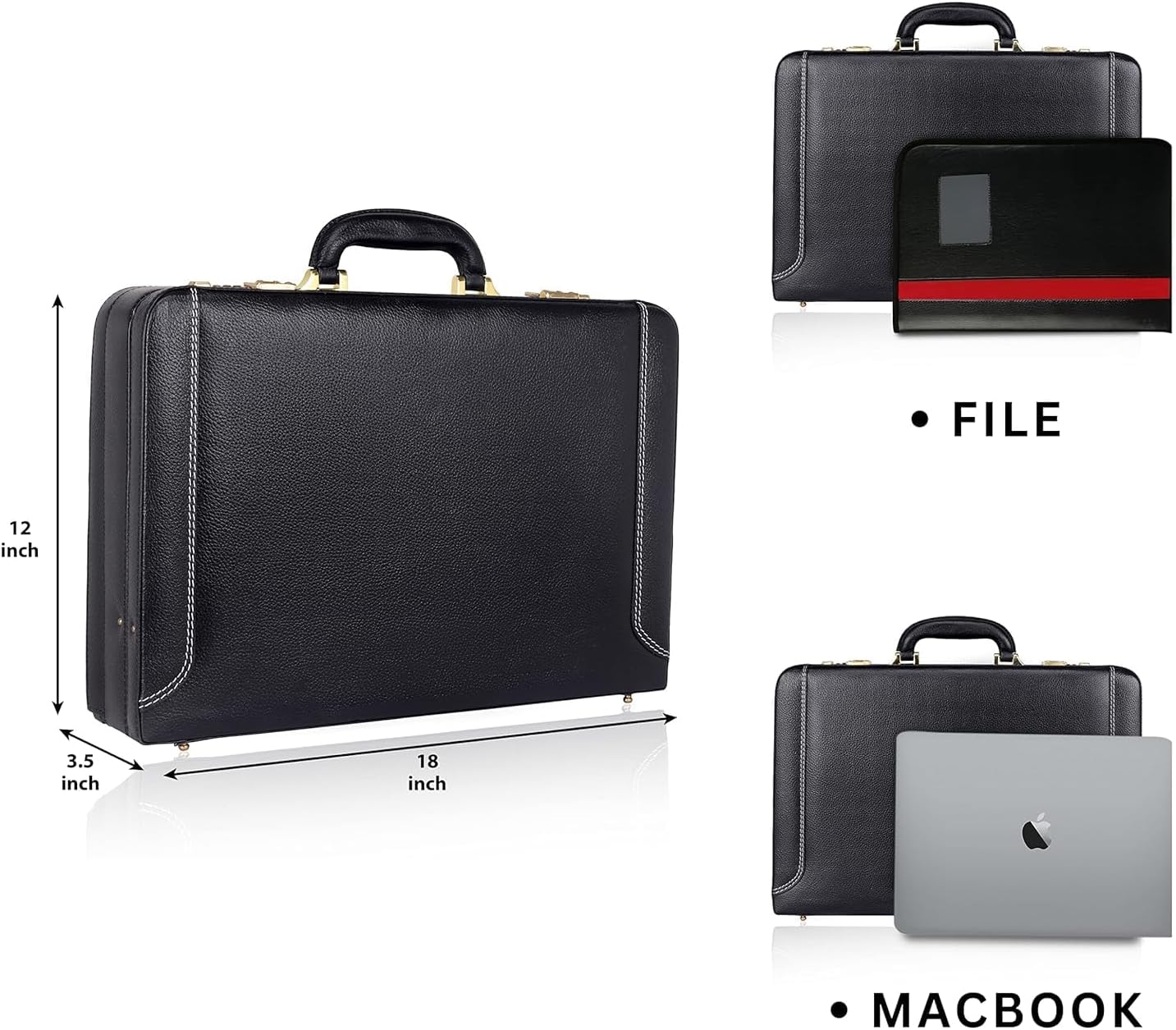 Full Grain Leather Briefcase Attache Case For Unisex Size L18 x W5 x H12 Inches Expandable Briefcase Bag