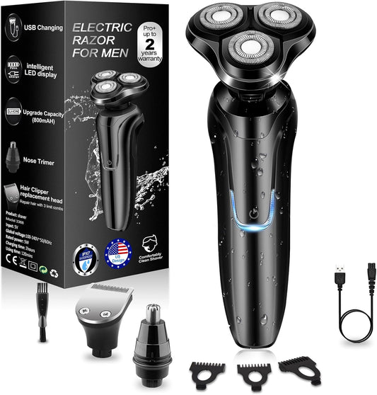 Electric Razor for Men, Men's Rotary Shavers, Waterproof, Wet and Dry Rechargeable Electric Shaver for Men's Faces with a Cordless and Floating Head,Portable Travel Razor,an Ideal Gift for Men