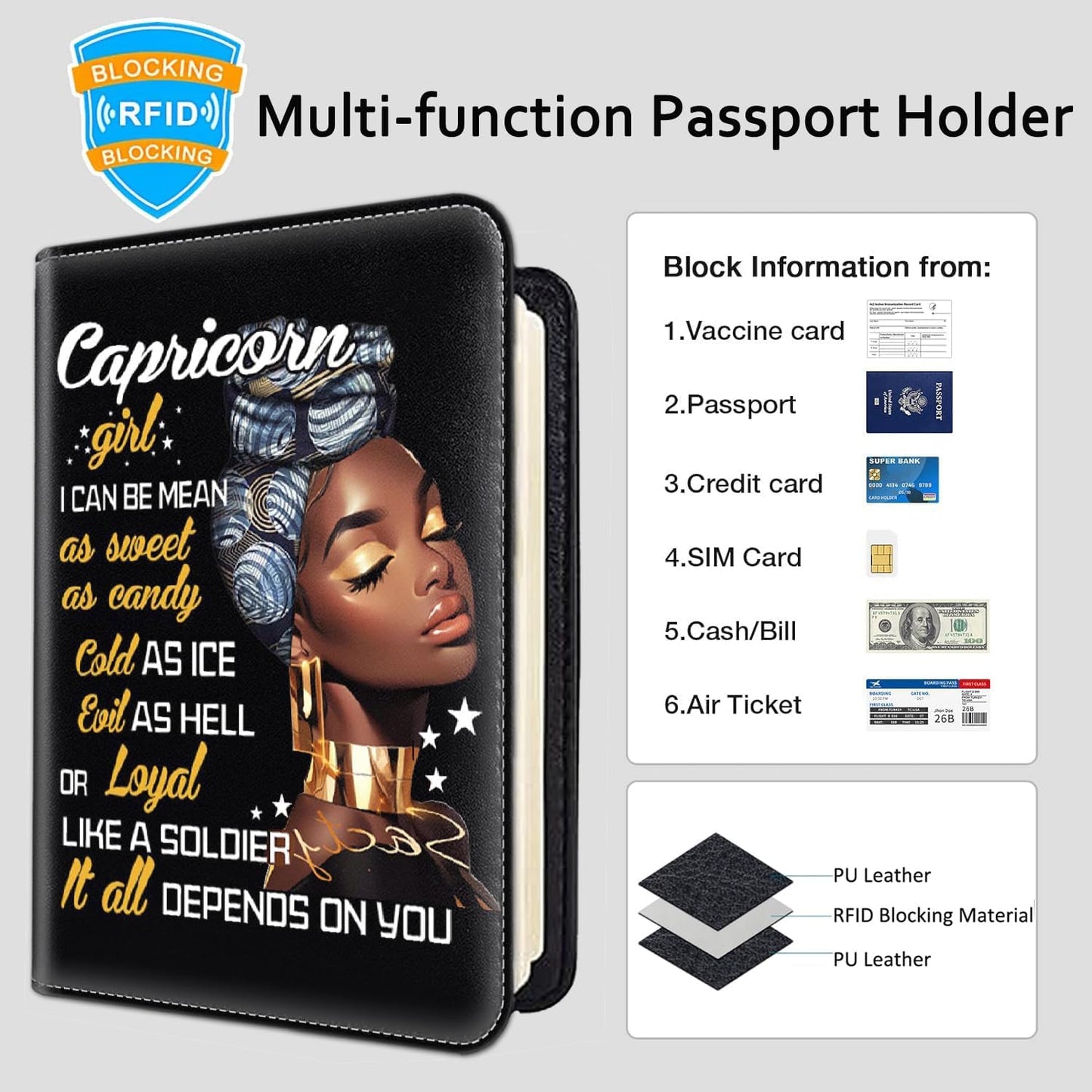 Passport Holder Women Wallet with Luggage Tag, Leather Passport Cover with RFID Blocking, Travel Accessories Multi Card Slot Passport Case for Men，Black Women Inspirational Quotes