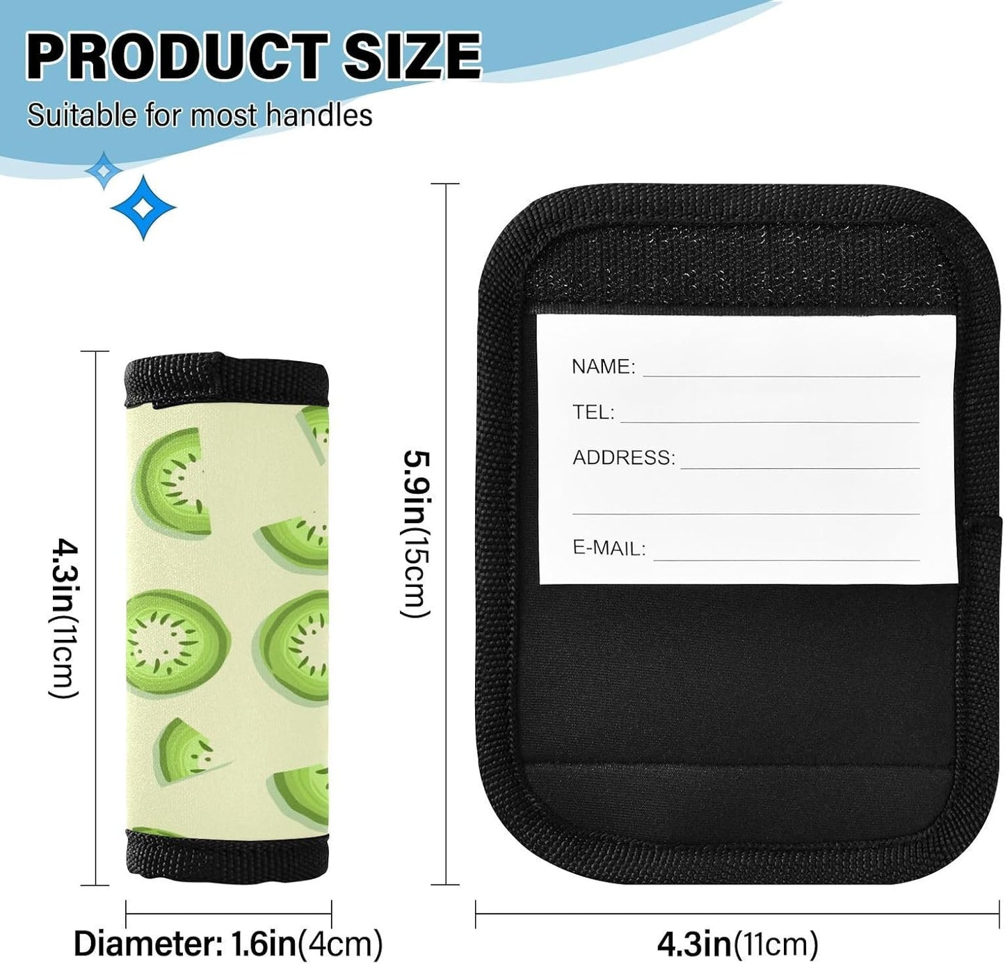 4 PC Luggage Handle Wrap Luggage Handle Covers Tags for Suitcase Bags Travel Luggage Handle Identifier Gripper Green Kiwi Fruit