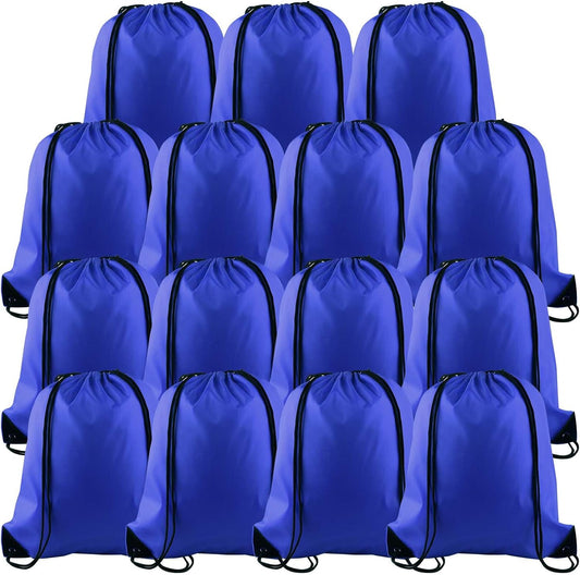 PLULON 15 Pcs Blue Drawstring Bags Drawstring Backpack Bulk, String Backpack Cinch Sack Sport Gym Backpack Bags for Yoga Traveling Outdoor Sports