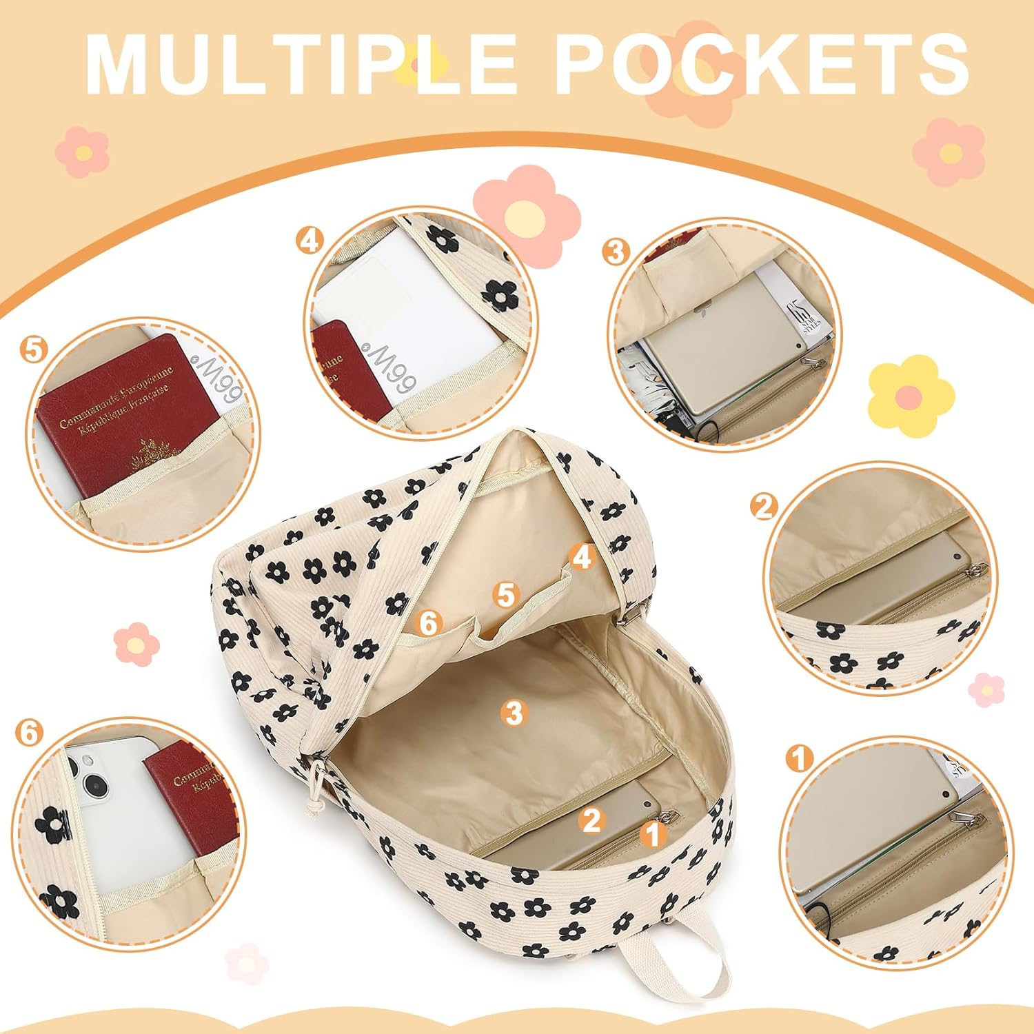 School Backpack for Teen Girls Bookbags Elementary High School Corduroy Laptop Bags Women Travel