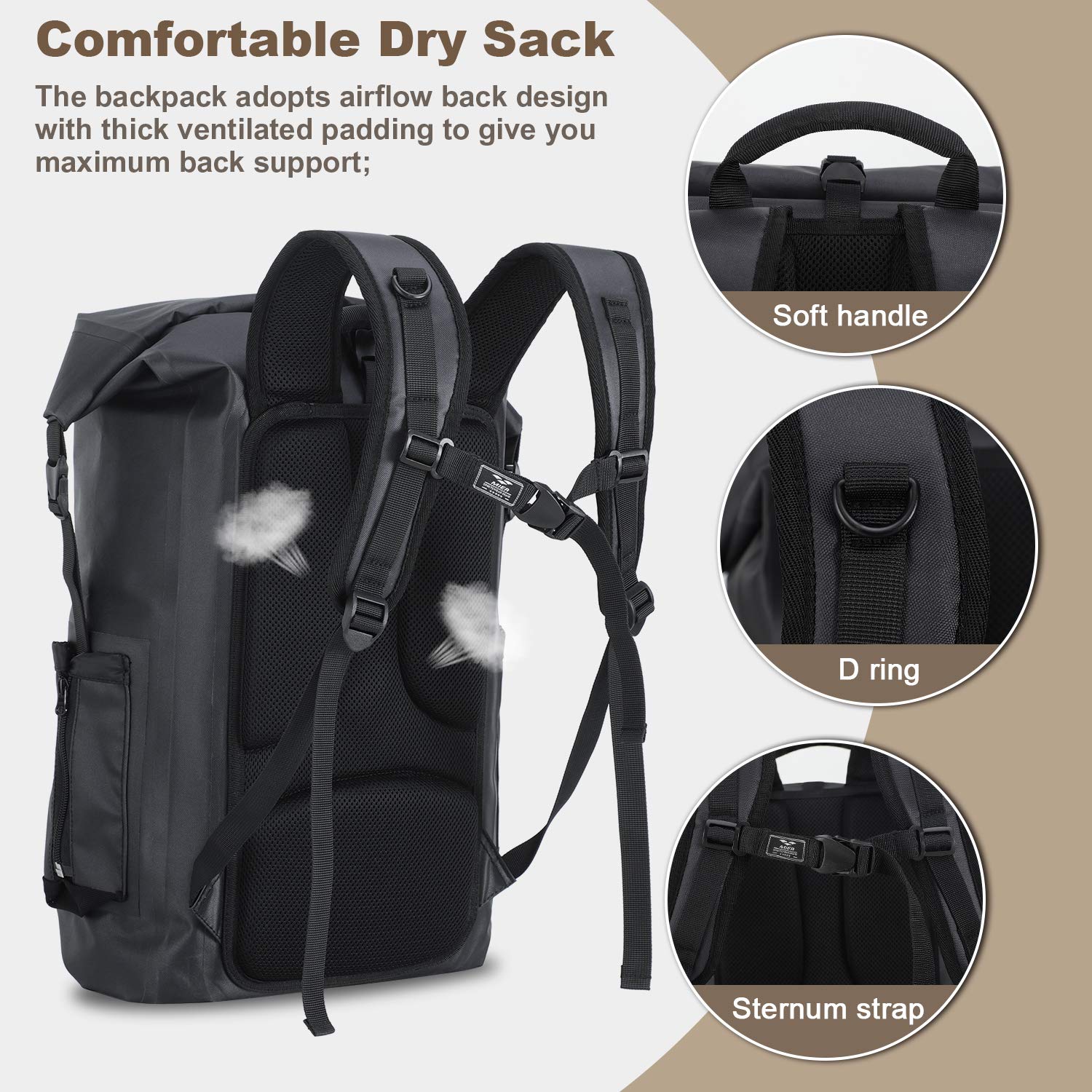 MIER Roll Top Waterproof Backpack Floating Dry Bag for Men Women, 30L Black