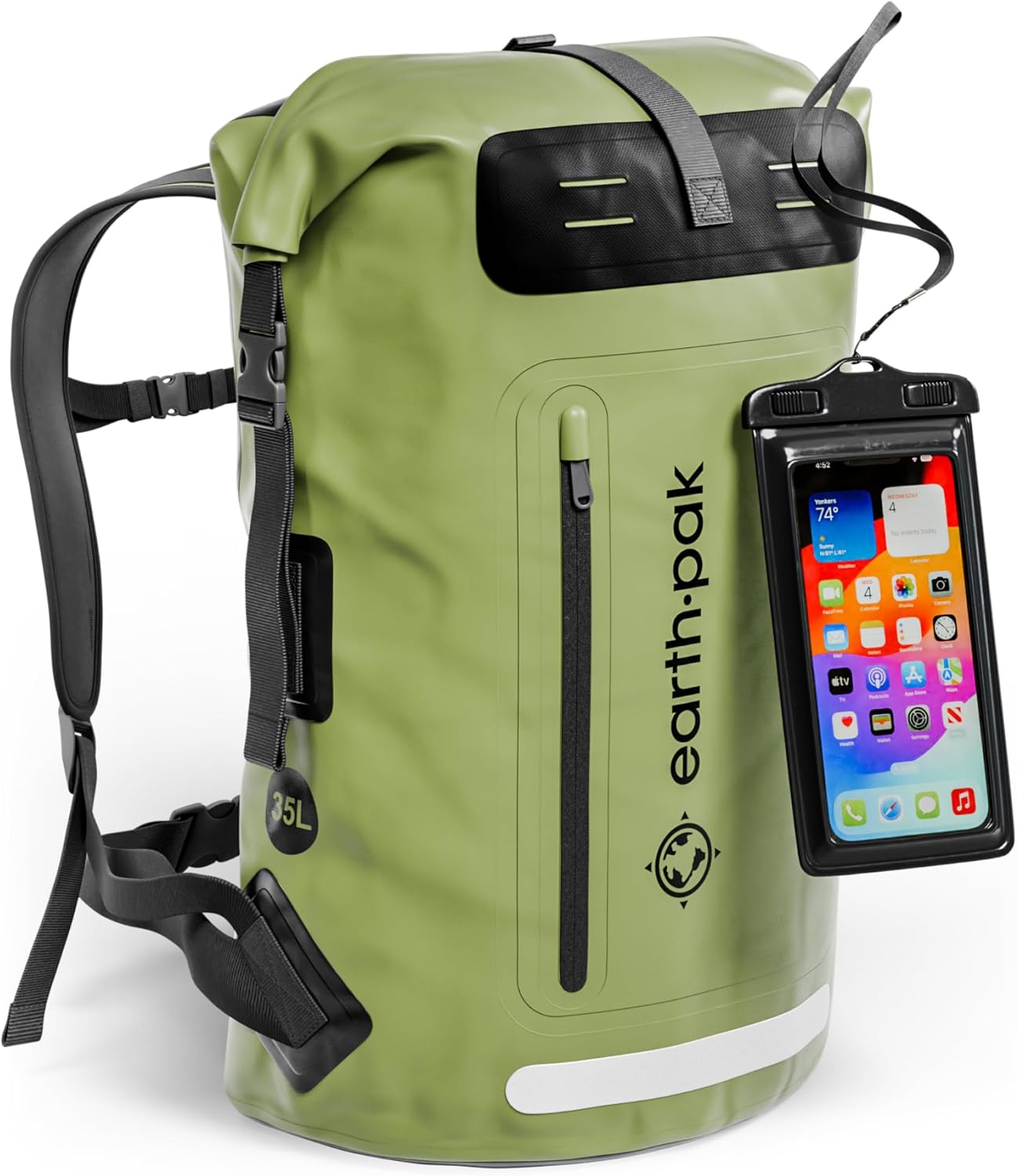 Earth Pak Waterproof Backpack - Heavy Duty Hiking Backpack - Roll-Top Closure Bag - Cushioned Dry