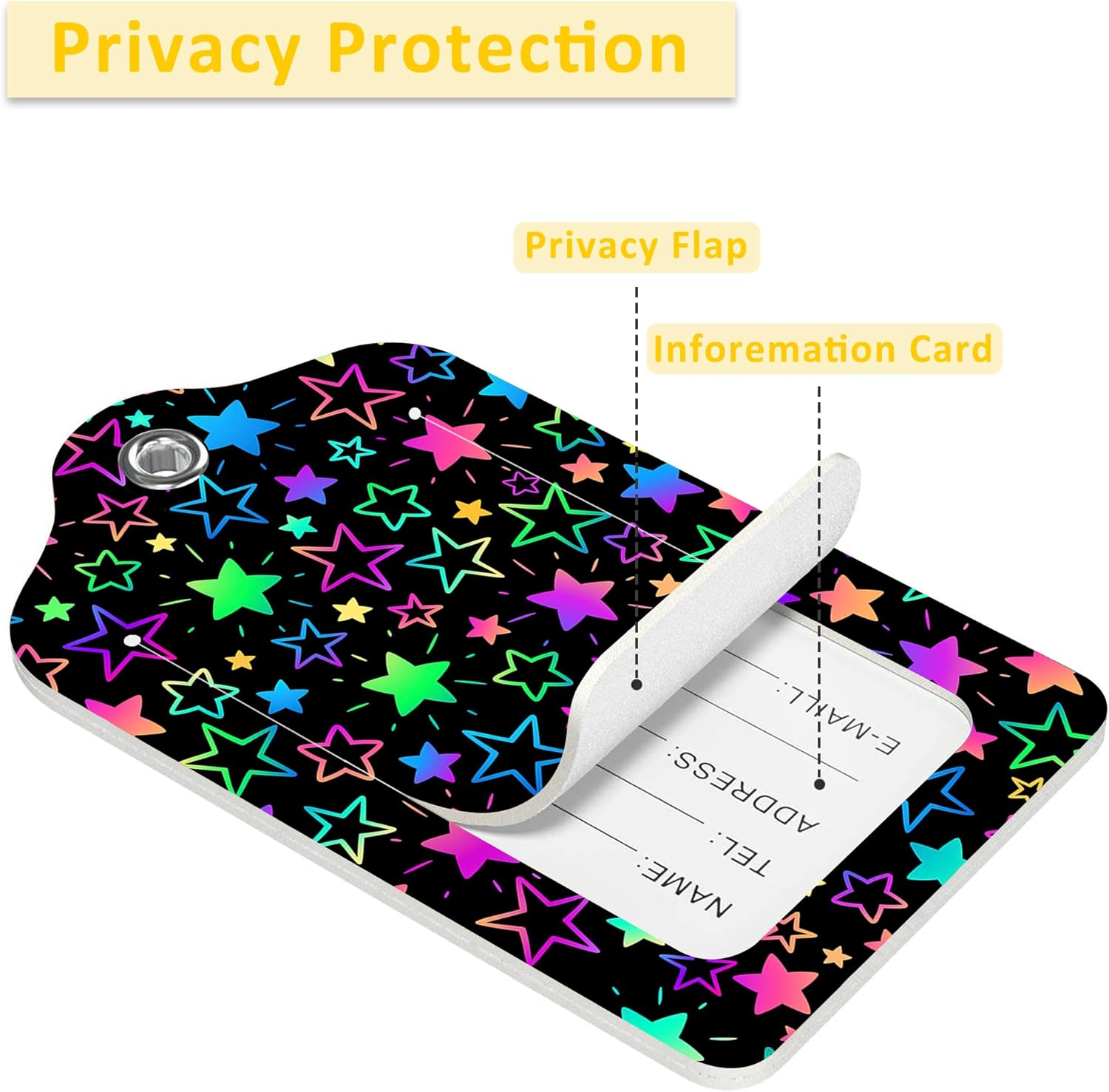 2 Pack Luggage Tags for Suitcases,Bright Neon Stars Luggage Tag,PU Leather Id Label Luggage Tags