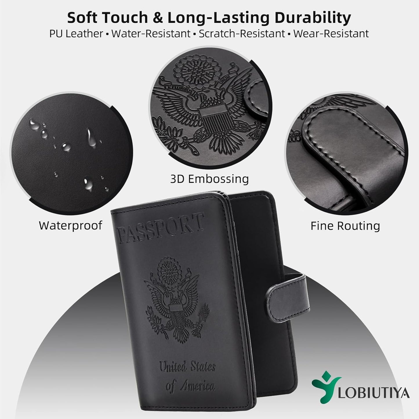 Passport Holder For Travel with Slot for AirTag & Luggage Tag Cover – RFID Blocking Travel Passport Wallet for Women/Men/Family | PU Leather Passport Case with Extra Money Pocket, Black