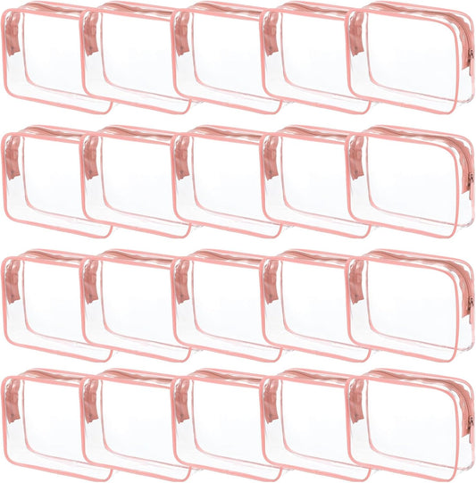20 Packs Clear Cosmetics Bags for Women Men Waterproof Toiletry Bags PVC Makeup Bags Organizer Case with Zipper for Travel Bathroom (20 Pink Colors)