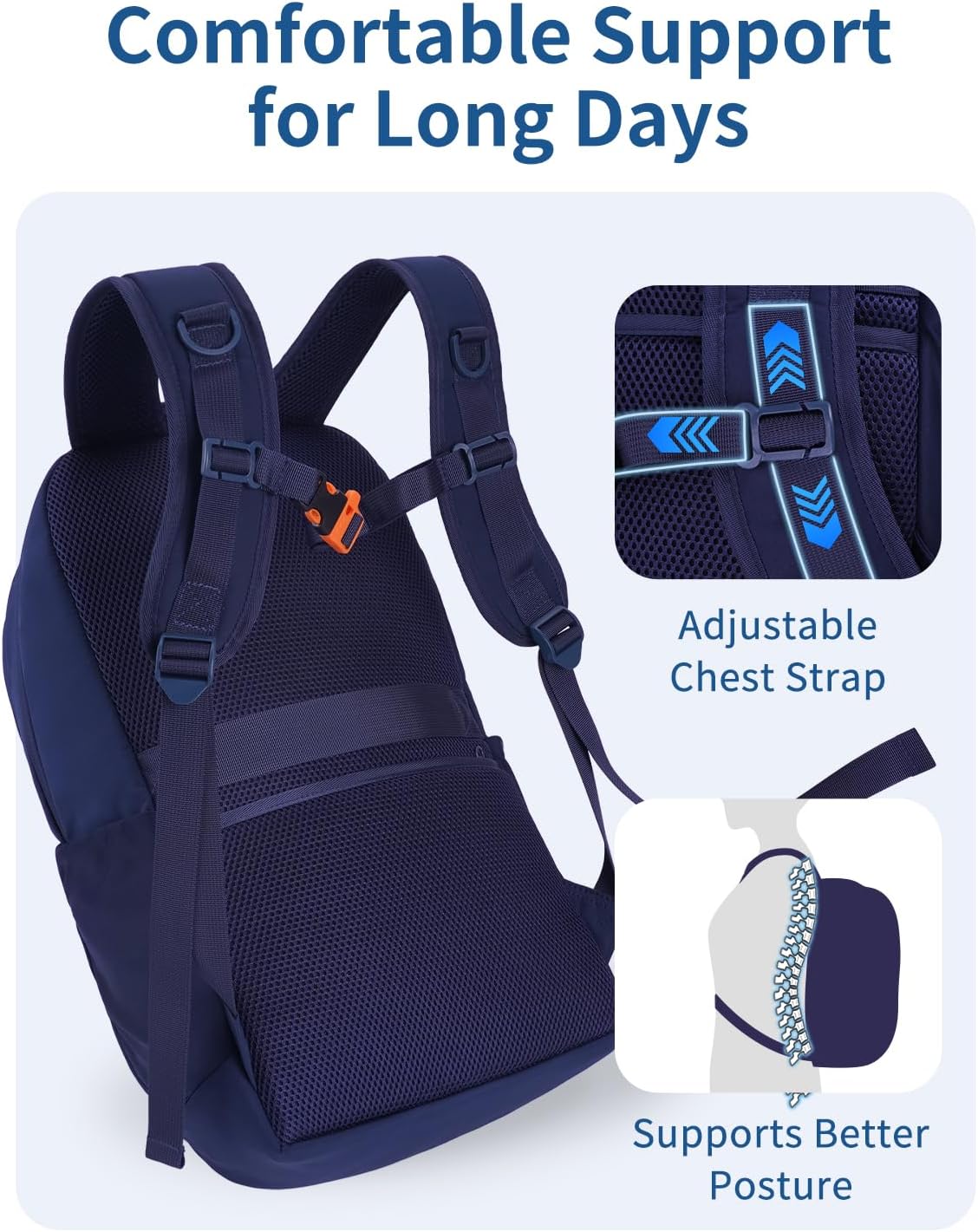 WANDF 15.6-Inch Laptop Backpack for Women, Travel Backpack Water-Resistant Lightweight College Backpack for Work Casual Business Weekender (Navy Blue)