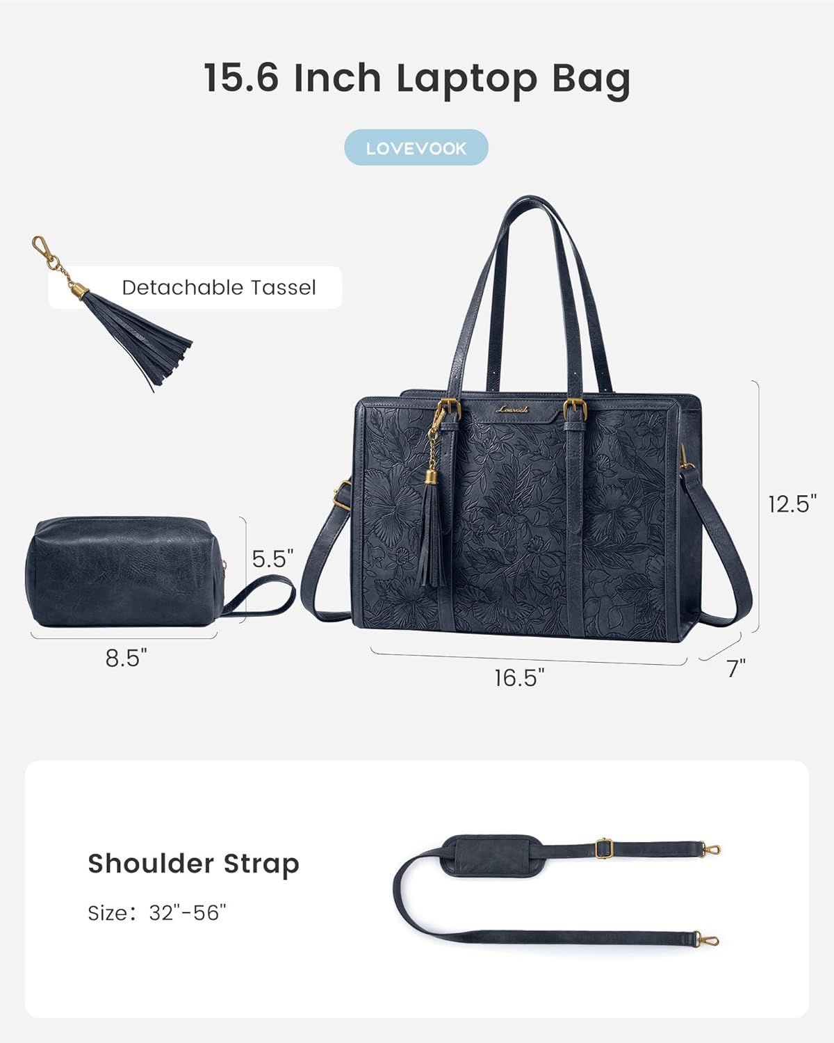 LOVEVOOK Laptop Bag for Women Vintage Leather Work Tote 15.6 inch Large Capacity Computer bag with