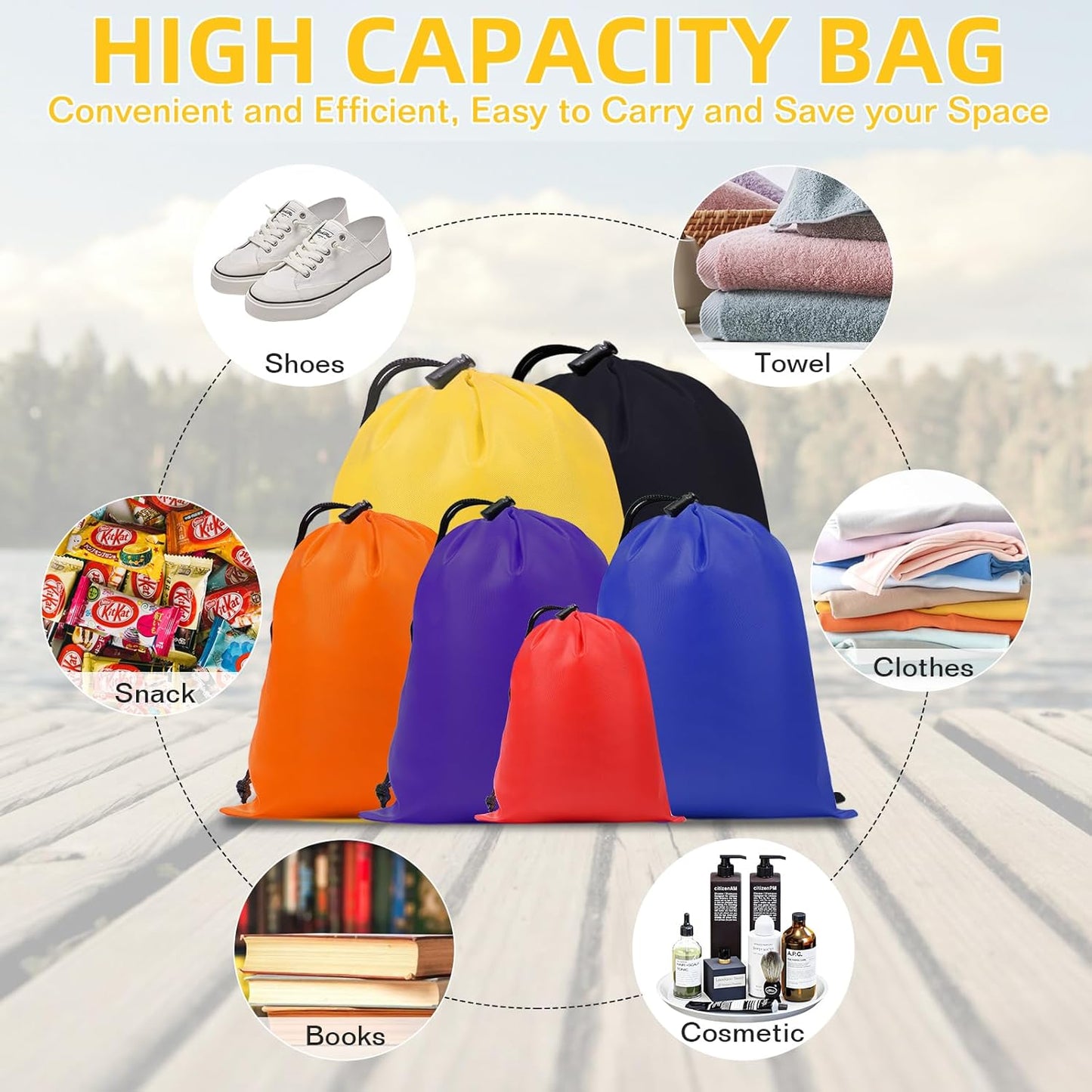 iMucci Upgrade Waterproof Drawstring Bag Sack Nylon Bag Ditty Bag for Gym Traveling, Hiking, Yoga, Shopping