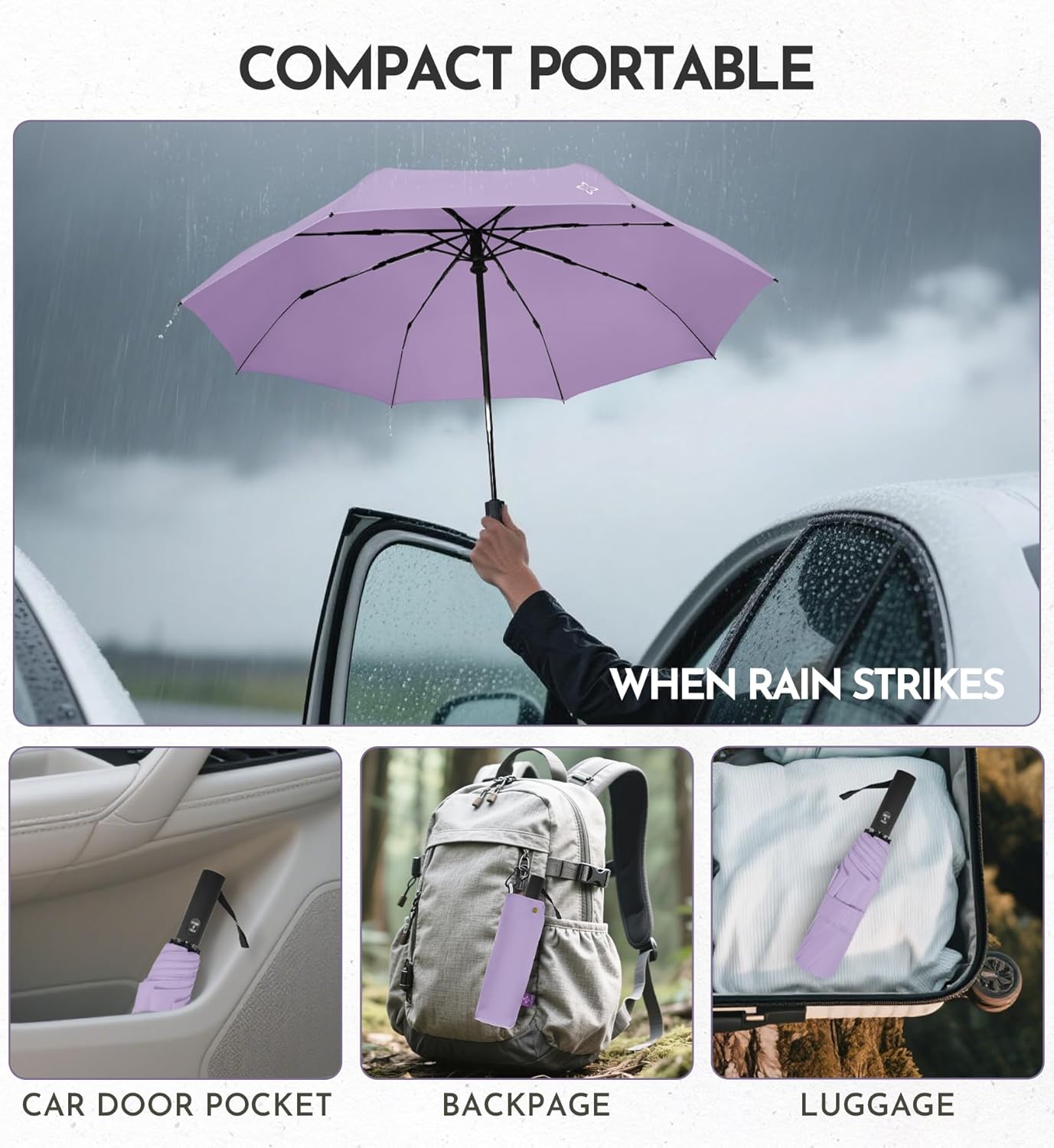UV Travel Umbrella for Sun Protection & Rain, Compact Windproof Folding, Refined craftsmanship, Auto Open/Close, 43" Canopy with color coating, UPF 100+ UV Blocking, TSA Approved