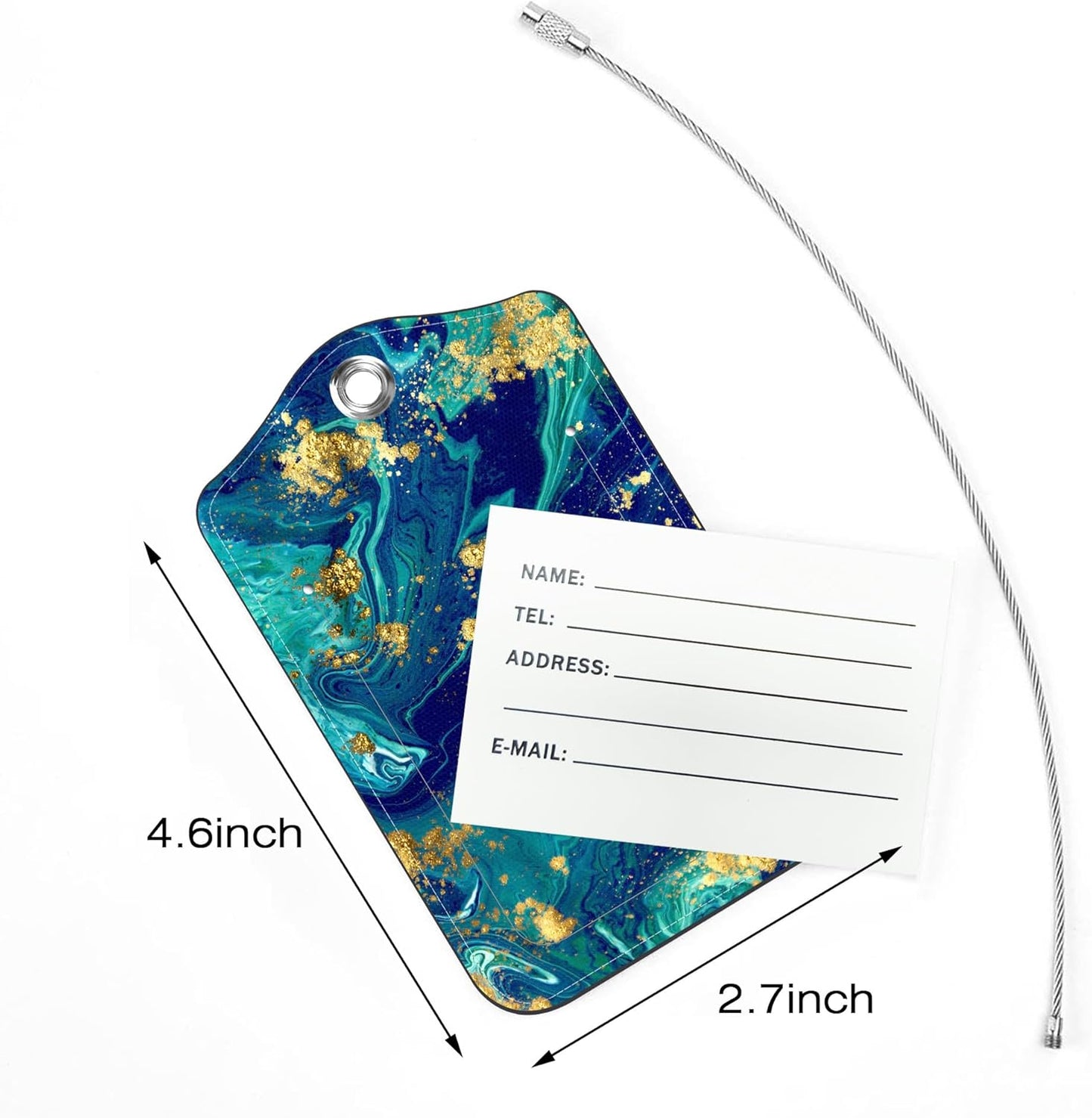 2 Pack Luggage Tags for Suitcase,Blue Marble PU Leather Idea Baggage Tag with Name Labels Privacy Cover Metal Ring Men and Women Travel Cruise Labels
