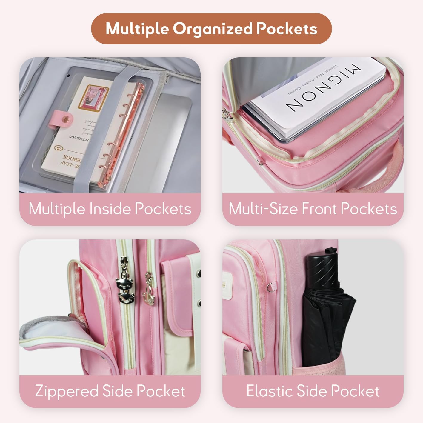 Kids Backpack for Kids, Lightweight Waterproof Pink White Backpack for School, Kindergarten Elementary School Students Boys & Girls Backpack with Safety Whistle and Includes a Detachable Waist Belt
