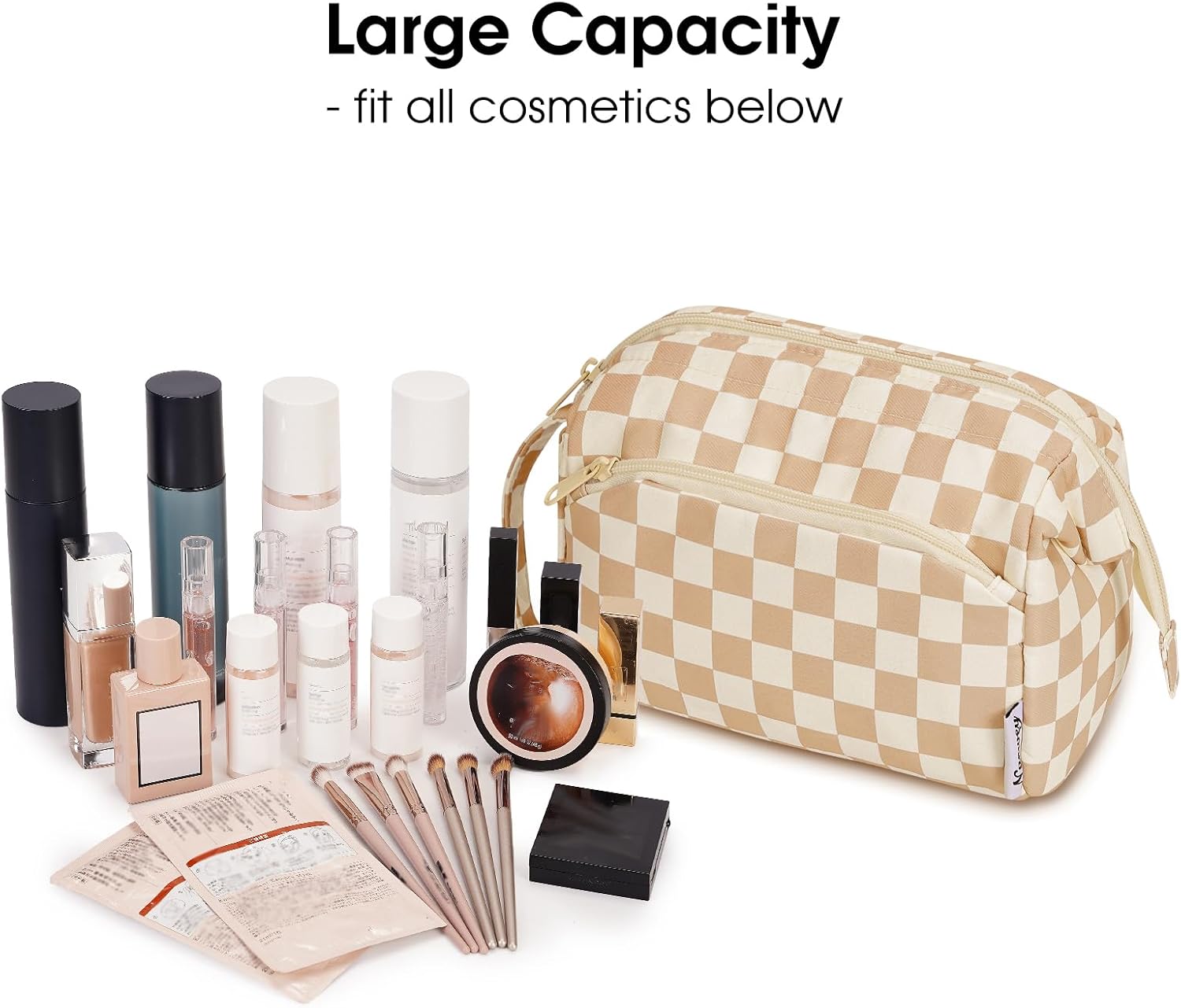 Narwey Large Checkered Makeup Bag Women Wide-open Make up Bag Travel Cosmetic Bag Organizer