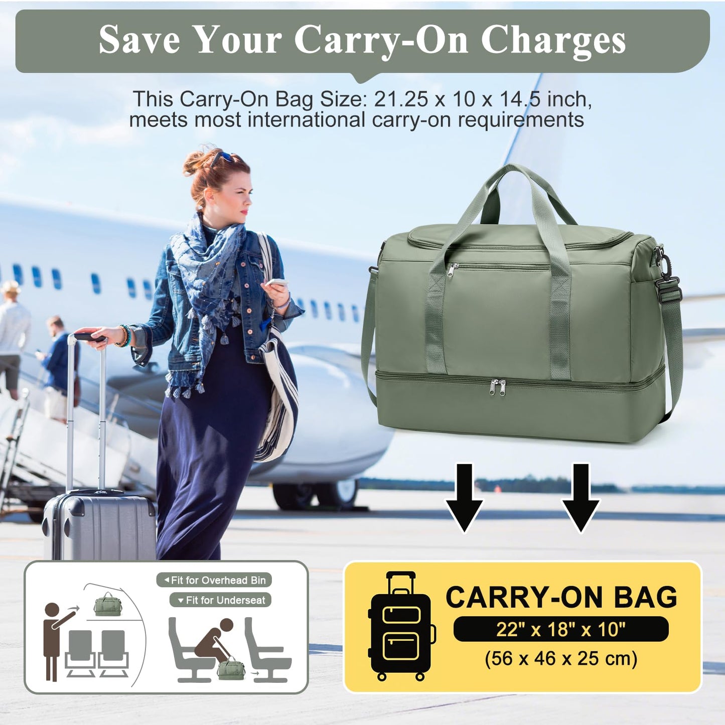 Extra Large Travel Duffle Bag,Carry on Overnight Weekend Bag with Shoes Compartment,Weekender Bags