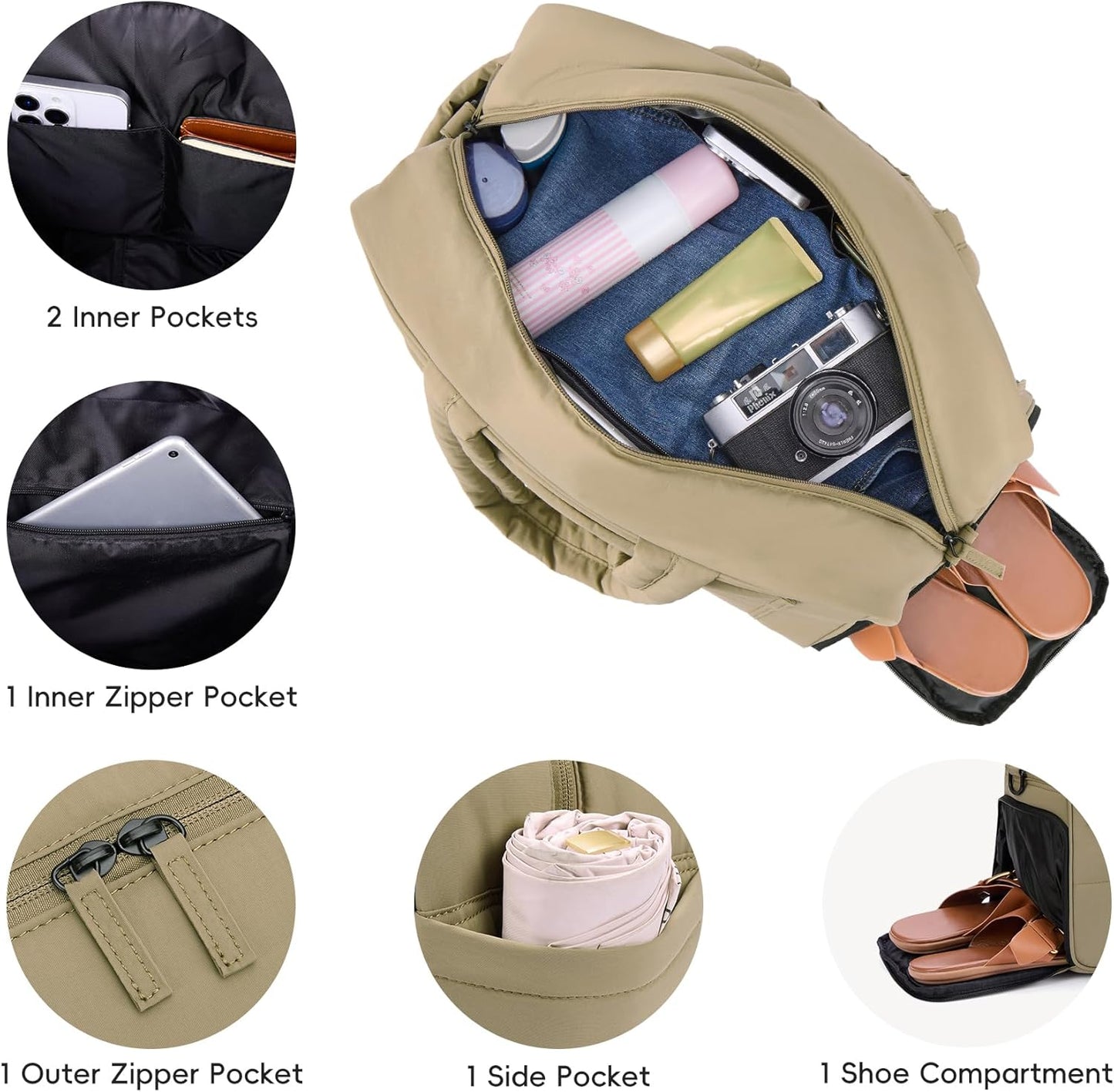 CLUCI Weekender Travel Bag for Women Puffer Tote Bag Carry On Duffle Overnight Bags with Shoe Compartment