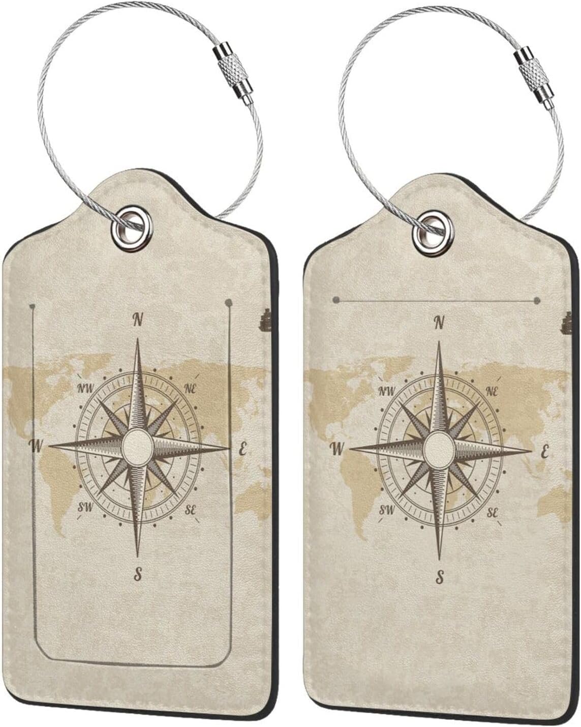 2 Pcs Retro Navigation Compass Luggage Tags for Suitcase, Unique Nautical Old World Map Travel Gifts for Privacy Cover ID Label with Stainless