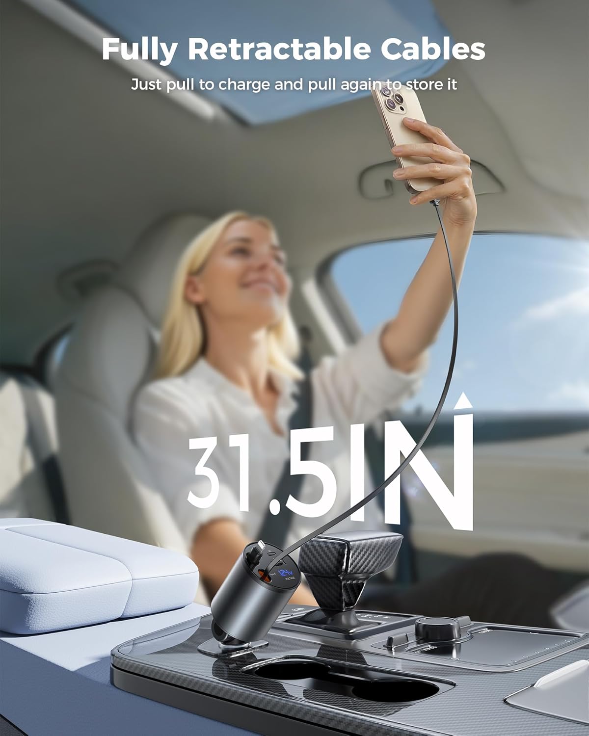 Retractable Car Charger, [2025 New] 4 in 1 Fast Car Phone Charger with Retractable Type C & L Cords, 120W USB Car Charging Adapter for iPhone 13 14 15 16 17Pro Max, Samsung Galaxy, Pixel
