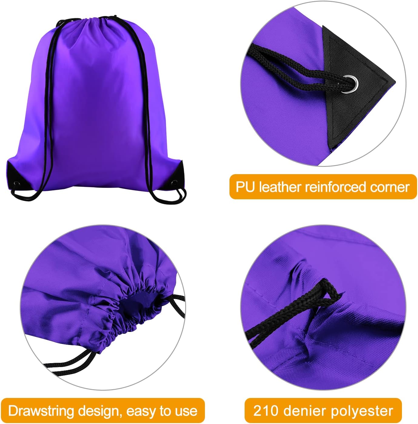 KUUQA 60Pcs Purple Drawstring Backpack Bag Bulk Drawstring Bags String Bags Storage Bags Gym Backpack for Sport Gym Traveling