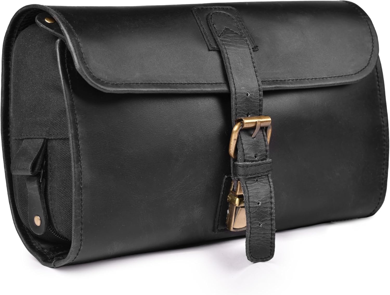 LEATHER VILLAGE Hanging Leather Toiletry Bag for Men & Women, Handcrafted Vintage Cosmetic &