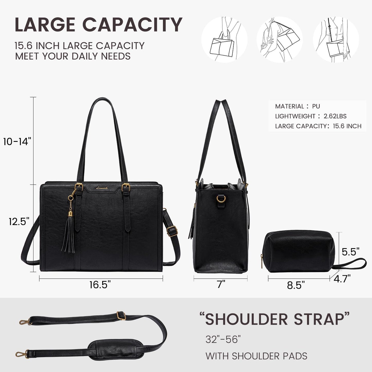 LOVEVOOK Laptop Bag for Women Vintage Leather Work Tote 15.6 inch Large Capacity Computer bag with Clutch Purse for Office, Travel, Casual