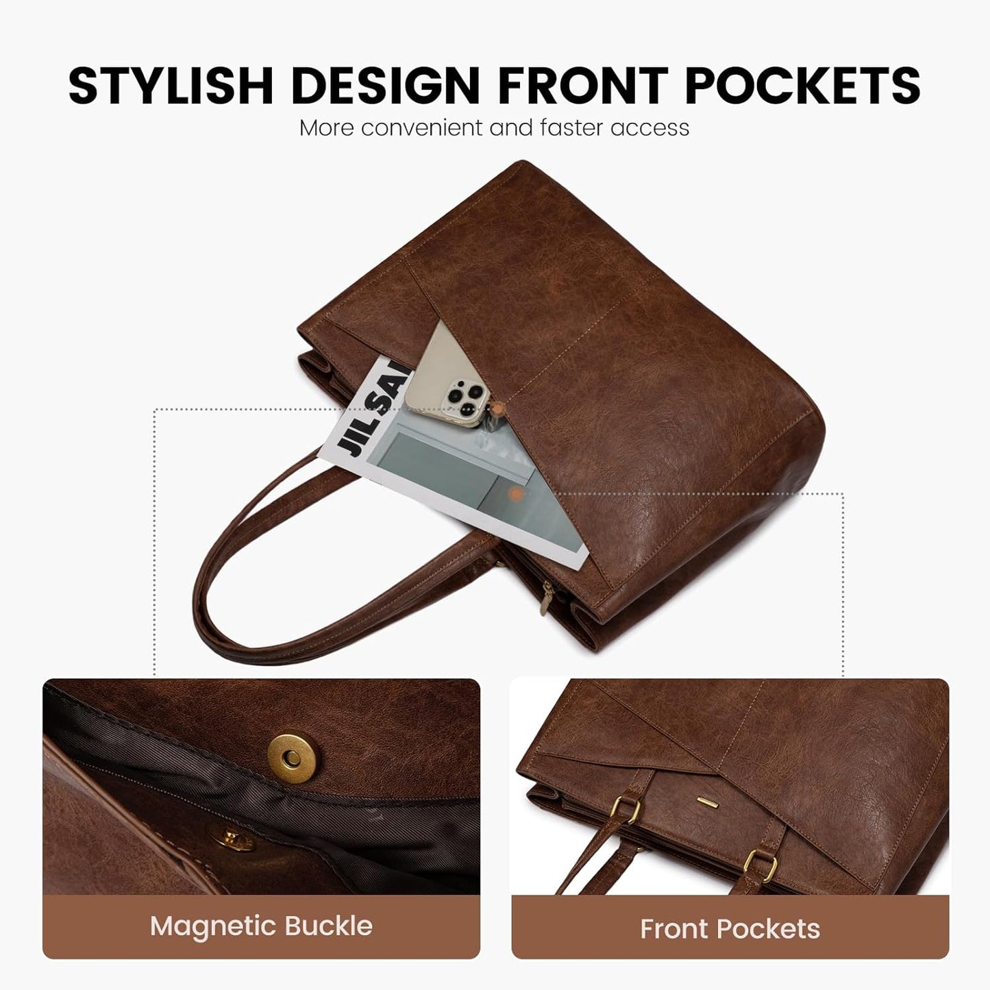 LOVEVOOK Laptop Bag for Women,15.6 Inch Laptop Tote Bag for Women,Vintage Leather Work Tote Bags Computer Business Teacher Bag,Waterproof Office Briefcase