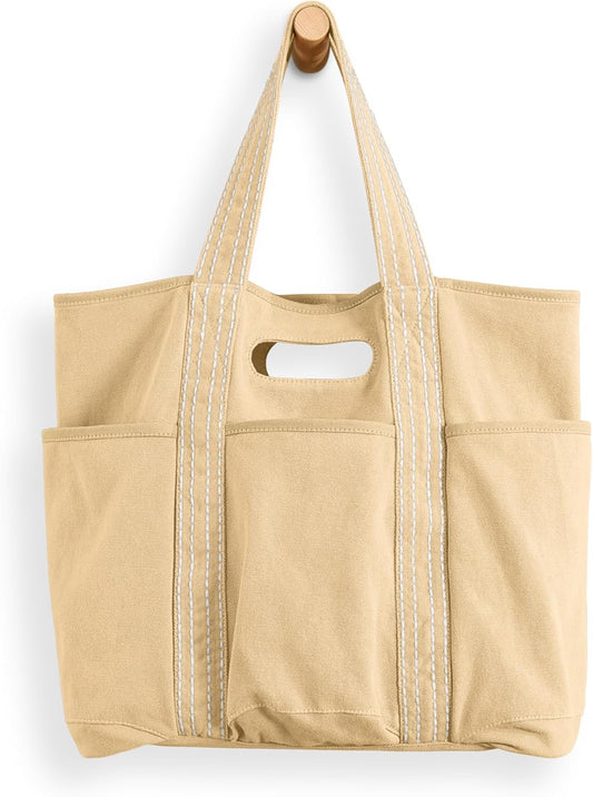 ODODOS 29L Oversized Canvas Tote Bag Large Capacity Open Top Shoulder Bags for Gym Workout Shopping Beach Travel