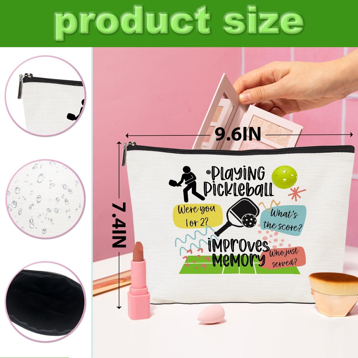 2pcs Pickleball Gifts Makeup Bag, Ball Player Cosmetic Bag Ball Lover with Zipper Pouch Accessories Pickleball Lover Gifts for Women Girls Fans Player Mom Friendship Travel Cosmetic Pouch