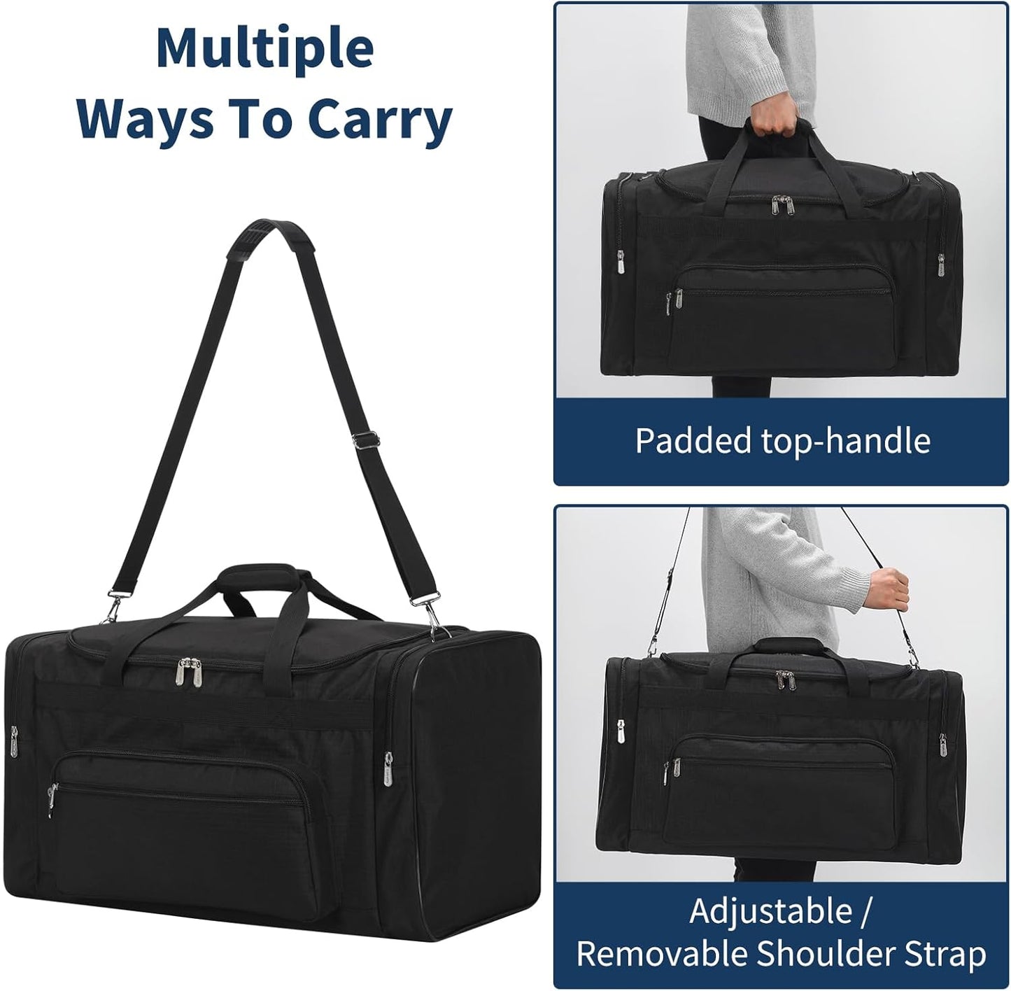 75L Large Duffle Bag for Men - 26 inch Duffel Bag Heavy Duty for Weekend Travel Sport Camping - Black