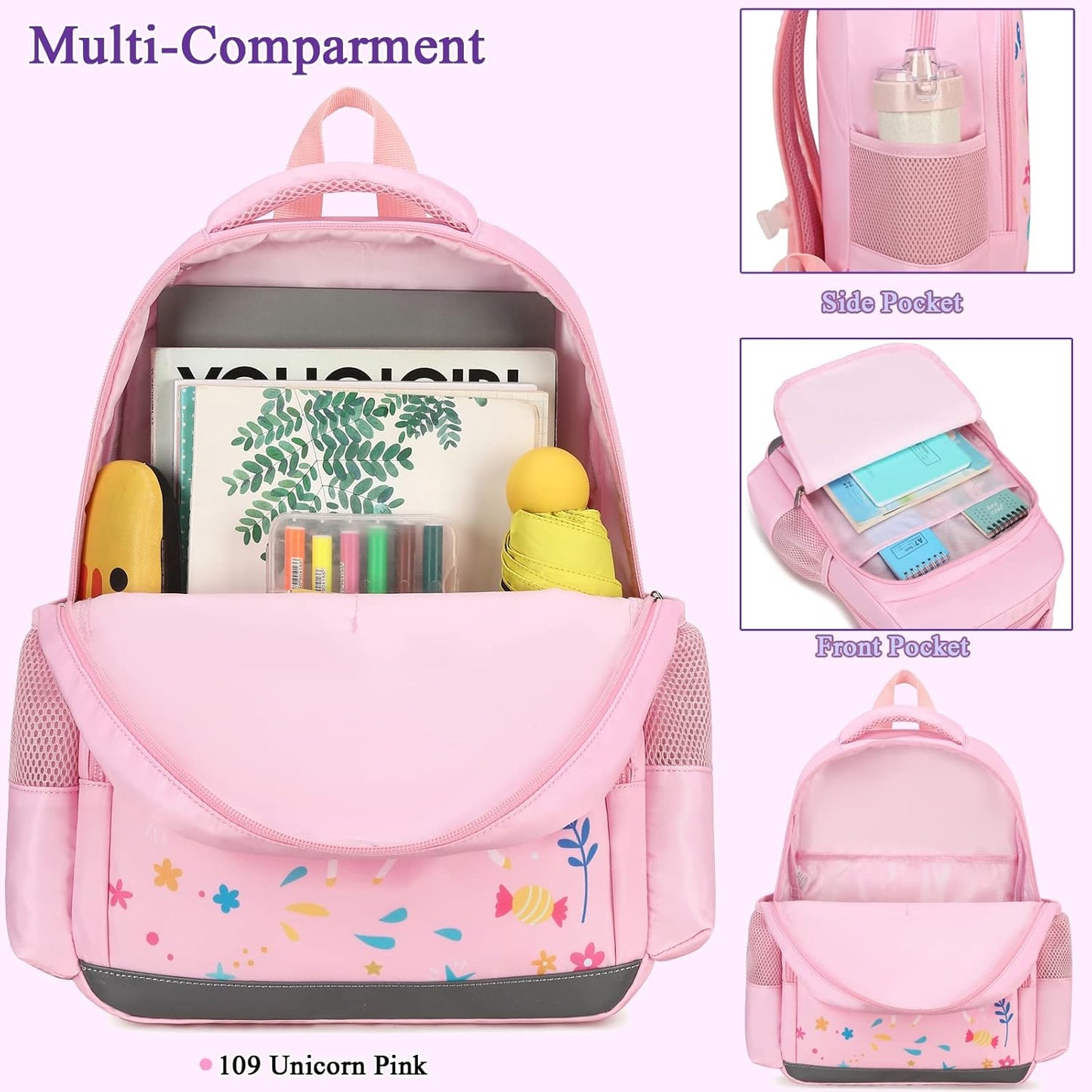 Octsky Backpack for Girls Kids School Backpacks with Lunch Box Preschool Kindergarten BookBag Set