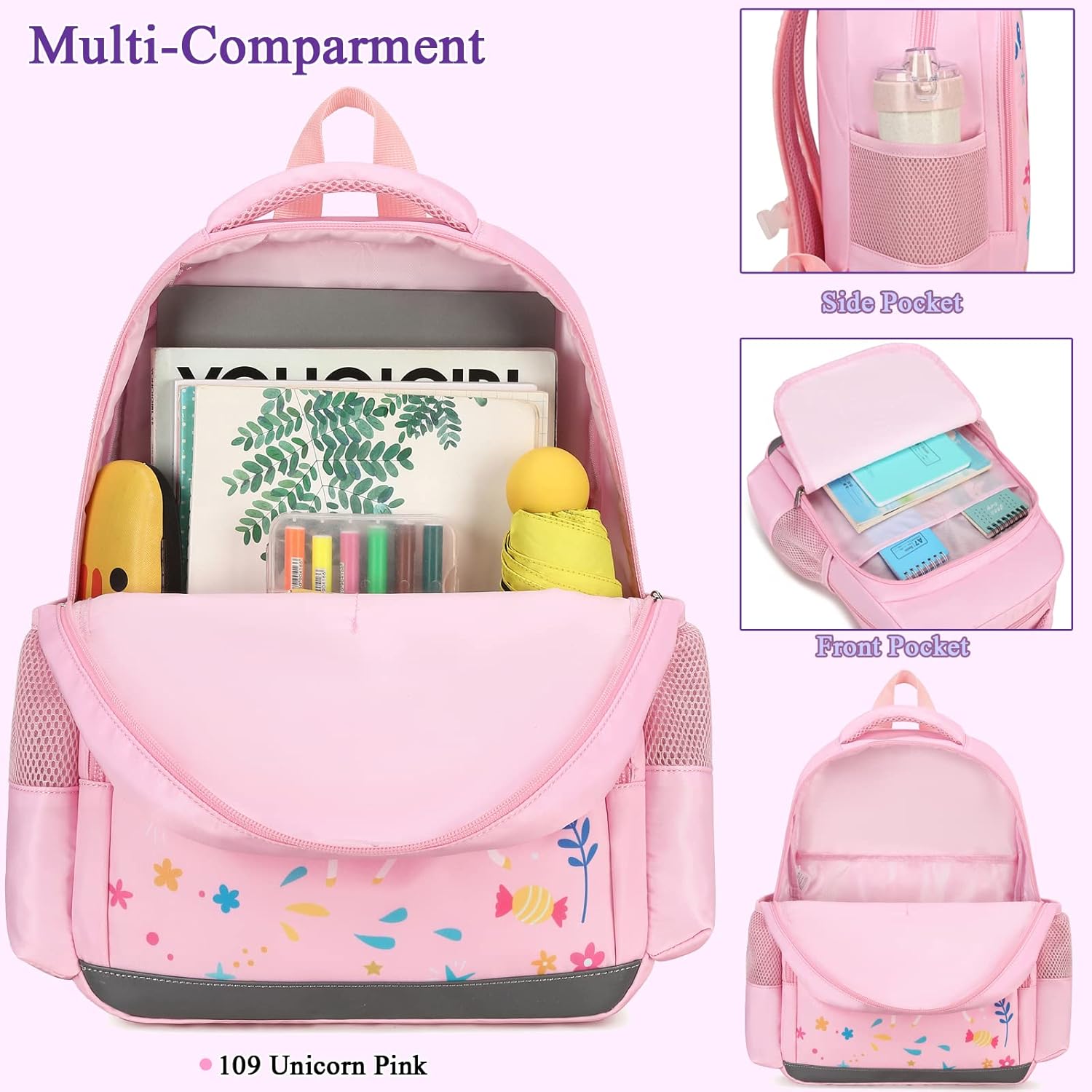 Octsky Backpack for Girls Kids School Backpacks with Lunch Box Preschool Kindergarten BookBag Set