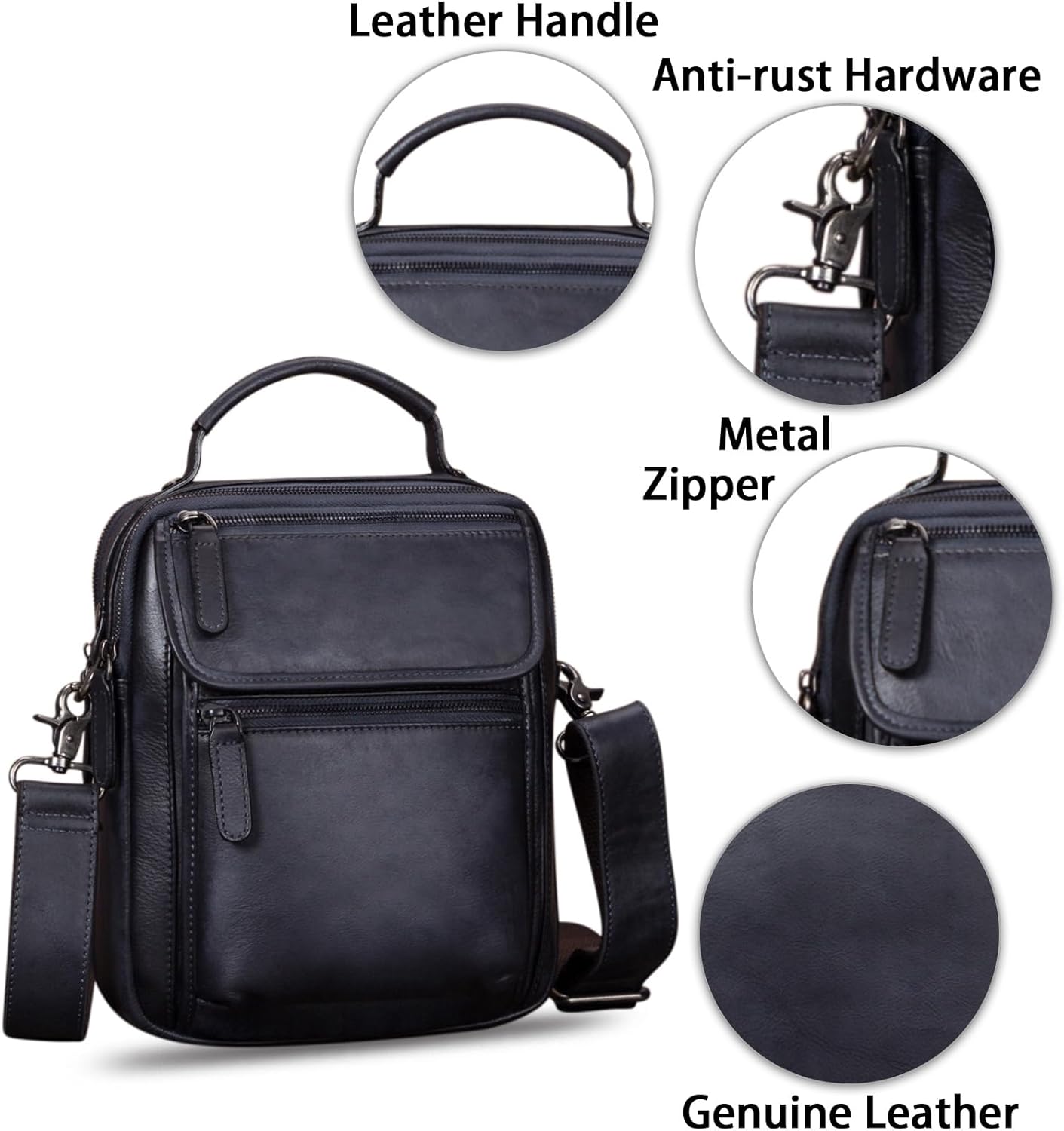 IVTG Genuine Leather Messenger Bag for Men Sling Purse Crossbody Shoulder Bags Satchel for Work