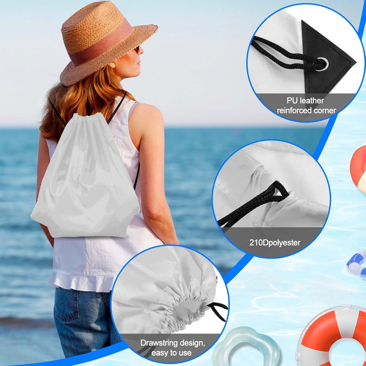 PLULON 6 Pcs White Drawstring Bags Bulk Drawstring Backpack String Backpack Cinch Sack Sport Gym